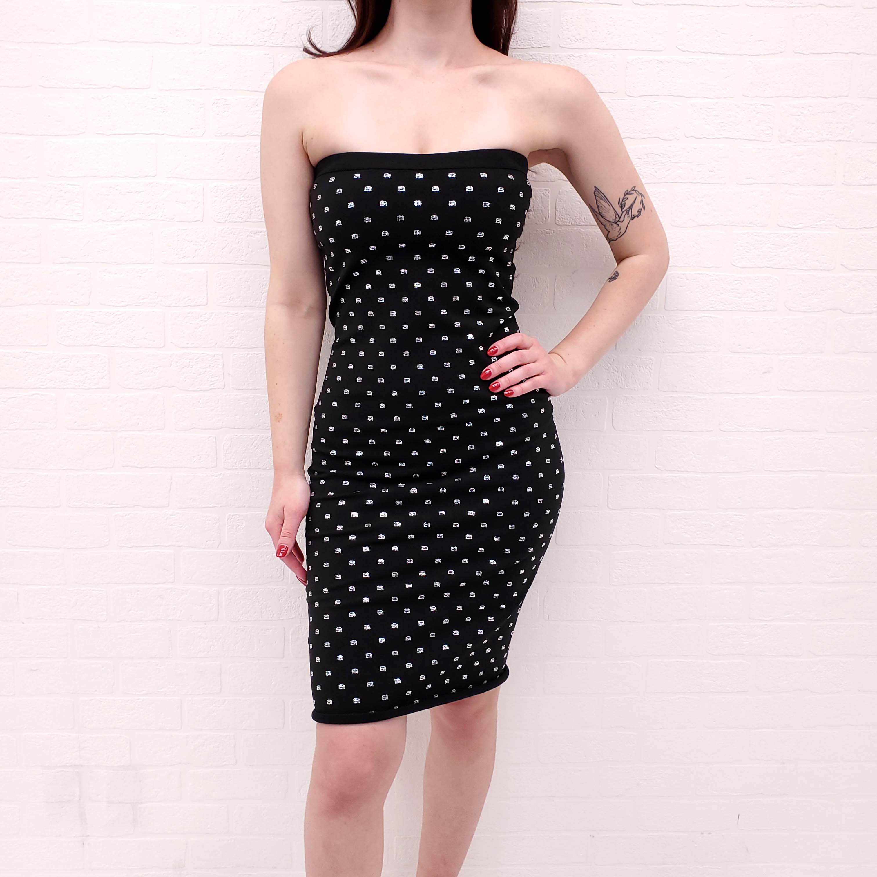 ALEXANDER WANG BLACK STRAPLESS MIDI DRESS WITH CRYSTALS - SIZE L