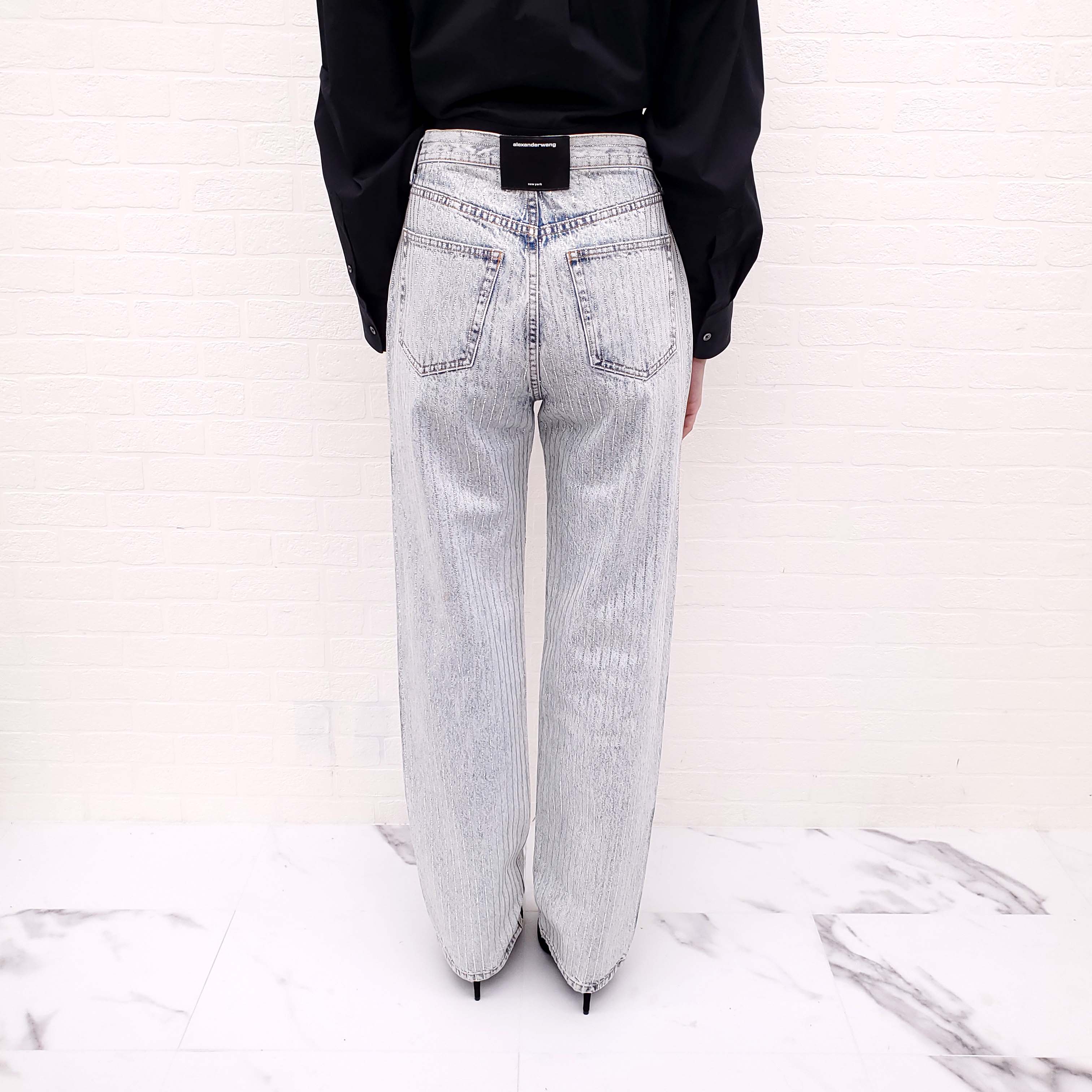 ALEXANDER WANG CRYSTAL EMBELLISHED ACID WASH JEANS - SIZE 27