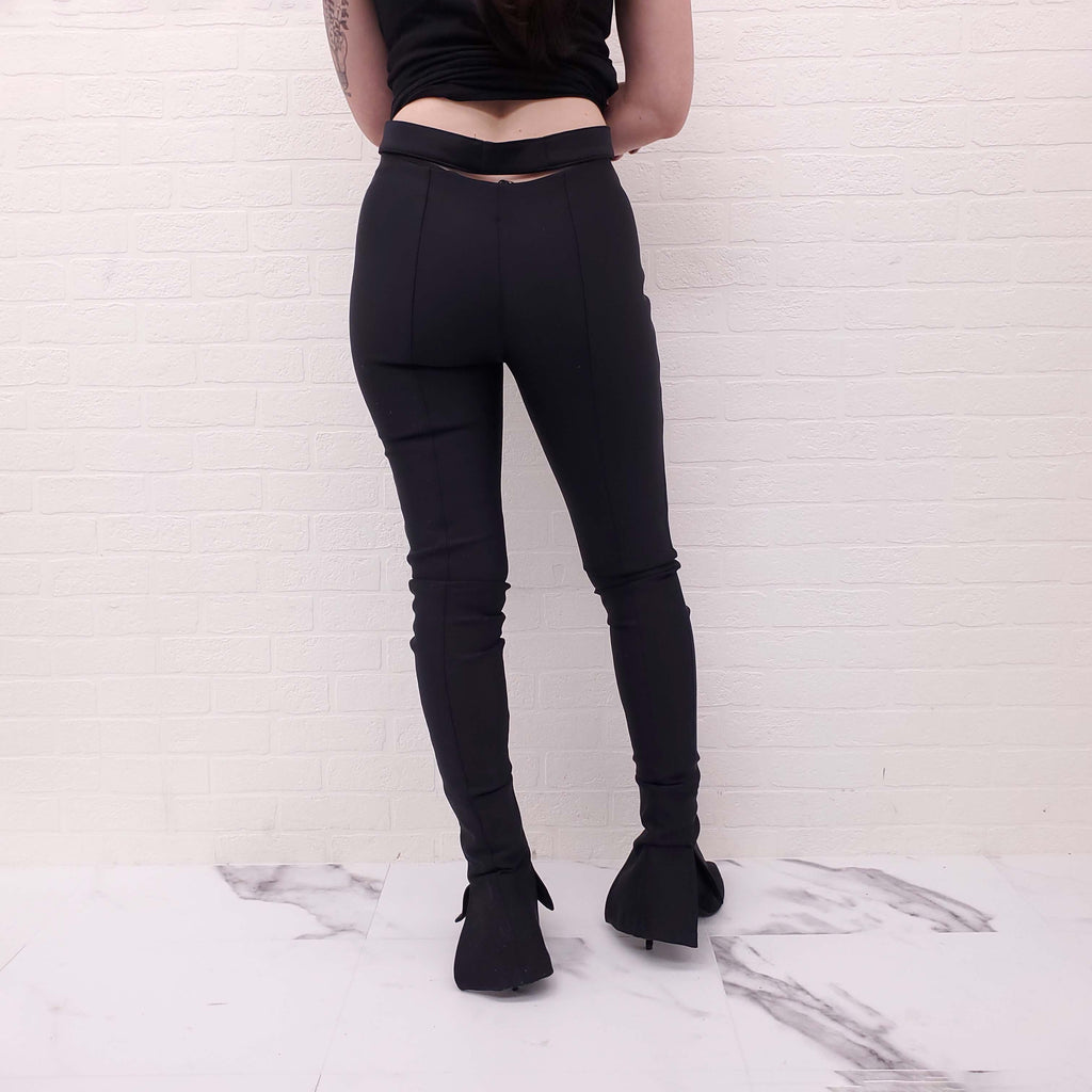 MUGLER BLACK STRETCH CUT OUT DETAIL TROUSERS - SIZE 34
