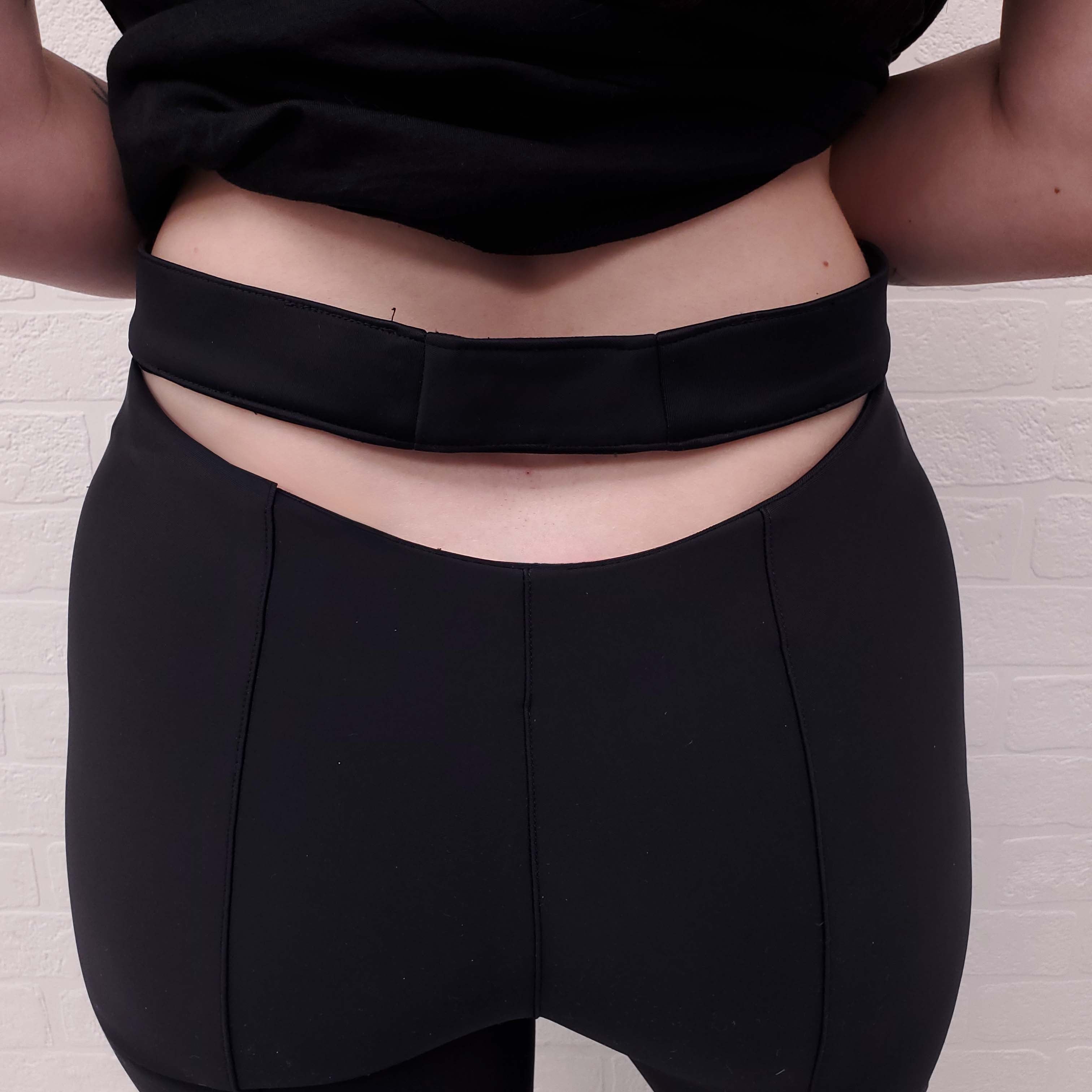 MUGLER BLACK STRETCH CUT OUT DETAIL TROUSERS - SIZE 34