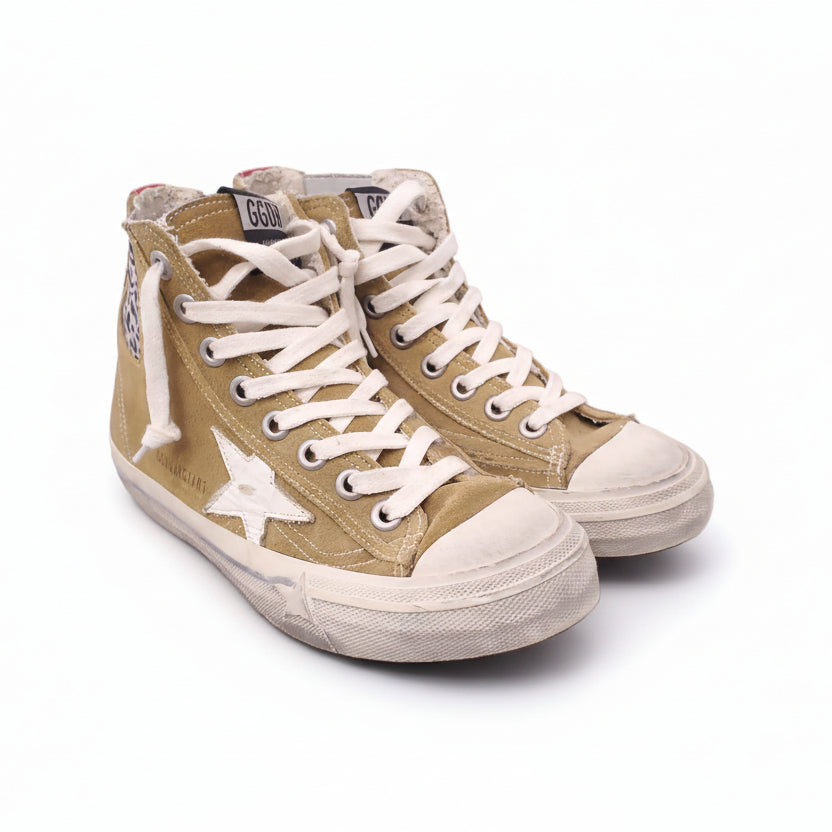 GOLDEN GOOSE V-STAR 1 SUEDE SNEAKERS WITH GREY LEOPARD DETAILS - SIZE 37