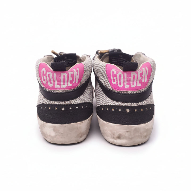 GOLDEN GOOSE MID STAR WITH GREY LEOPARD LACES AND PINK STARS - SIZE 36