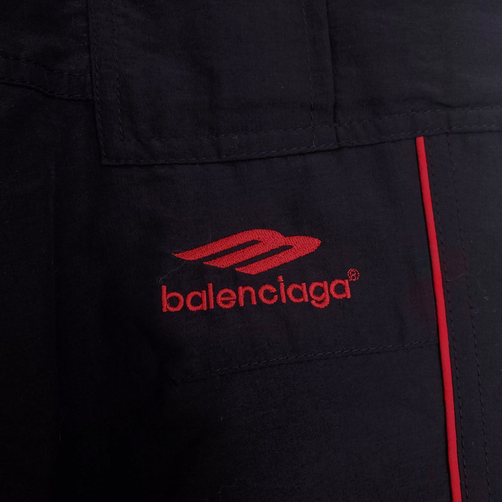 BALENCIAGA UNISEX BLACK CARGO PANTS WITH RED STRIPE - SIZE 48