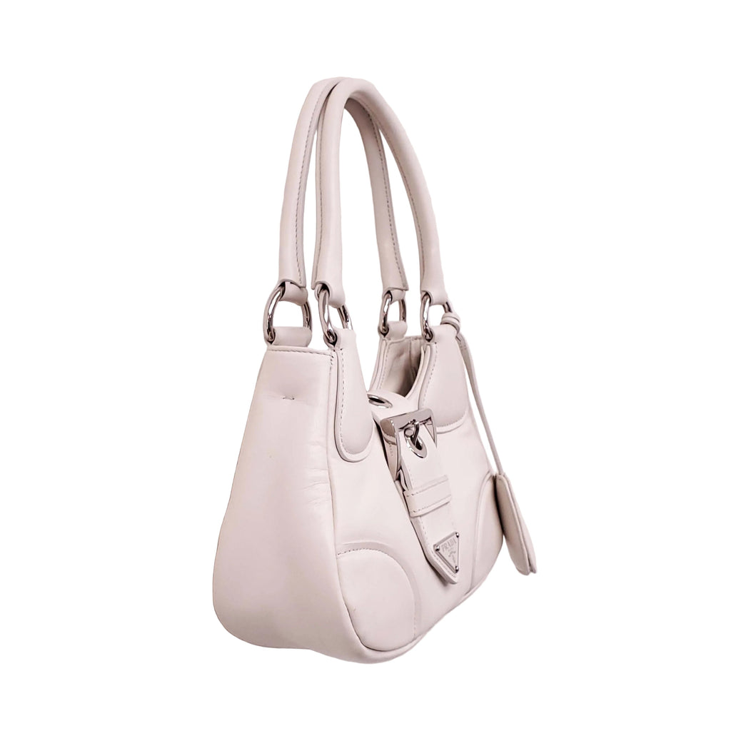 PRADA CREAM MOON PADDED LEATHER BAG