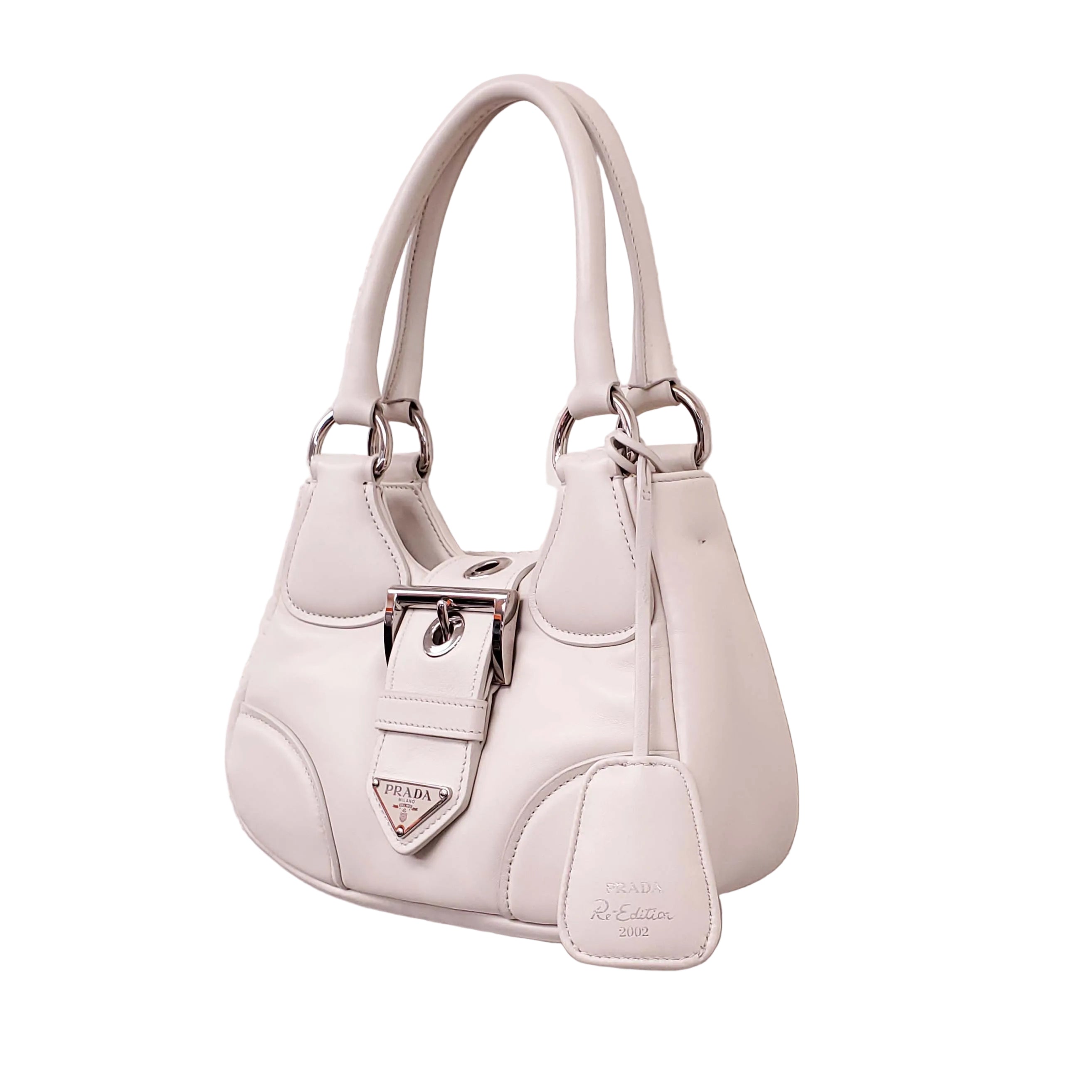 PRADA CREAM MOON PADDED LEATHER BAG