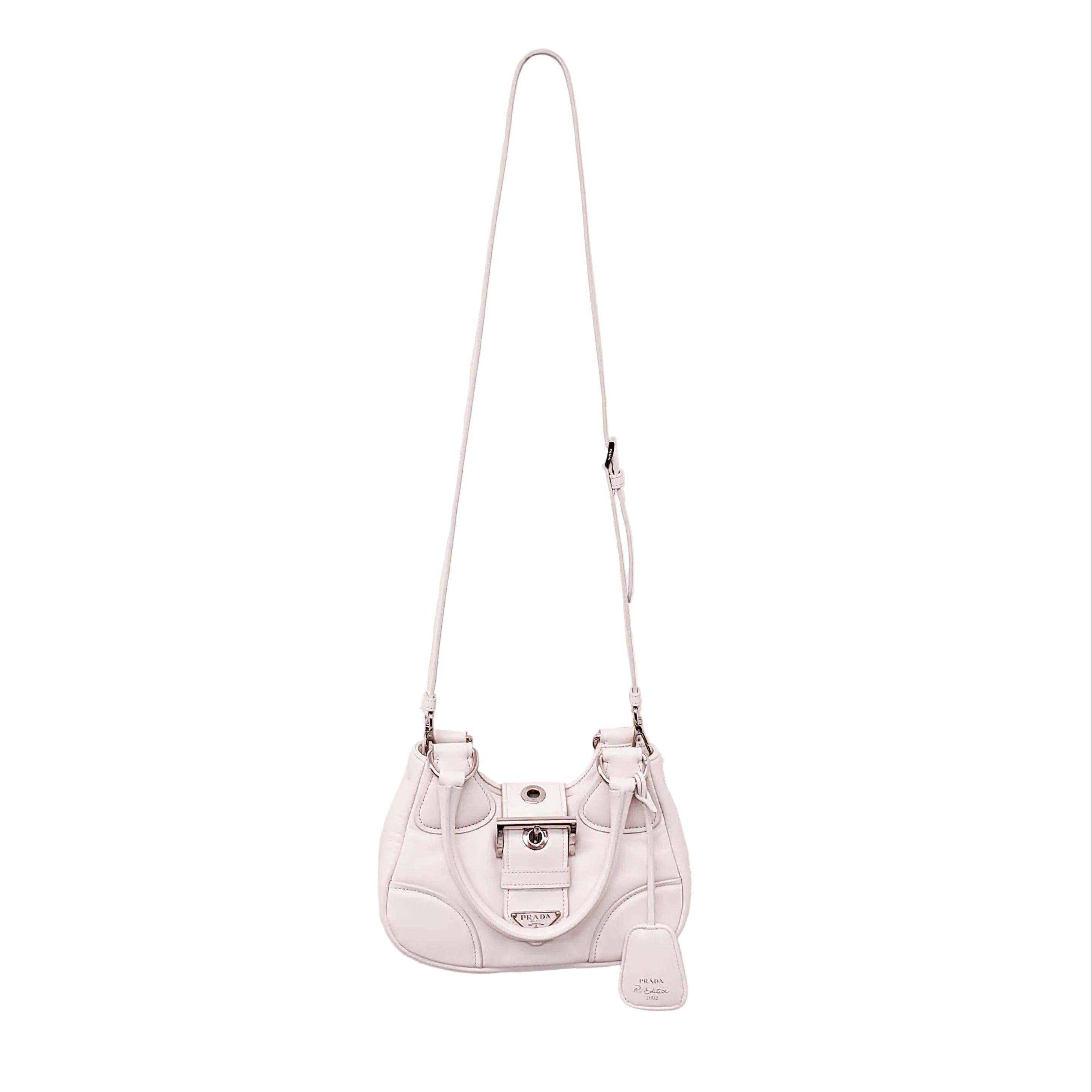 PRADA CREAM MOON PADDED LEATHER BAG