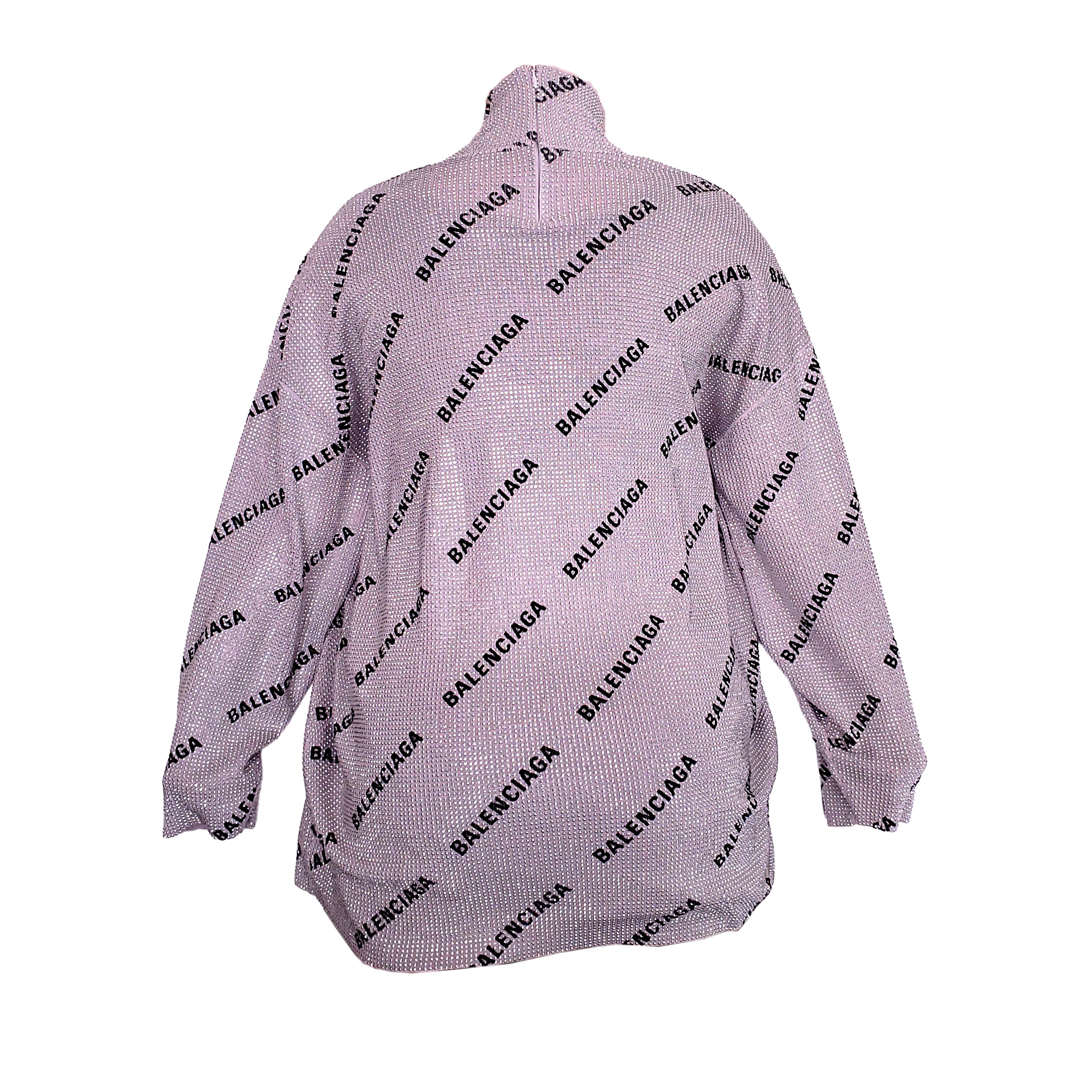 BALENCIAGA SILVER AND BLACK RHINESTONE LOGO TURTLENECK SWEATER - SIZE 2 (M)