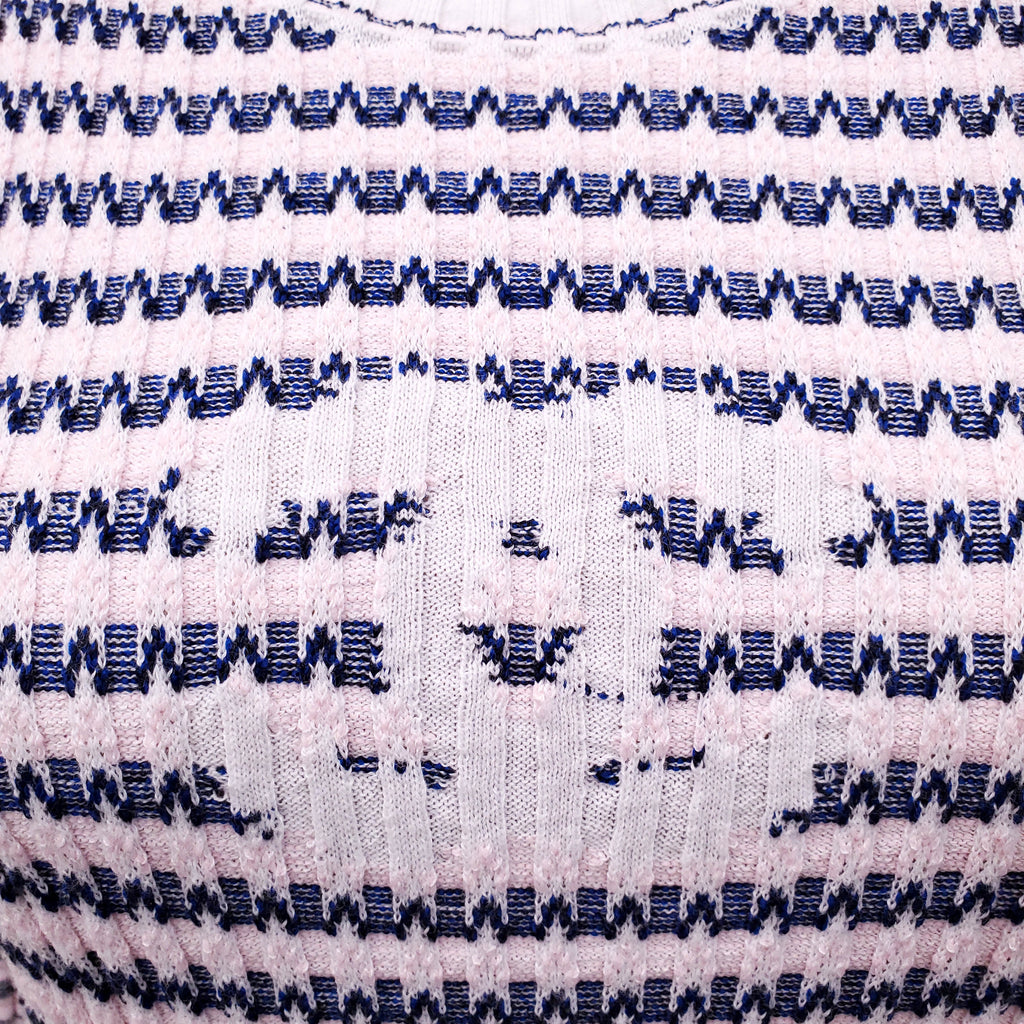 CHANEL PINK AND BLUE CC KNIT DRESS - SIZE 42