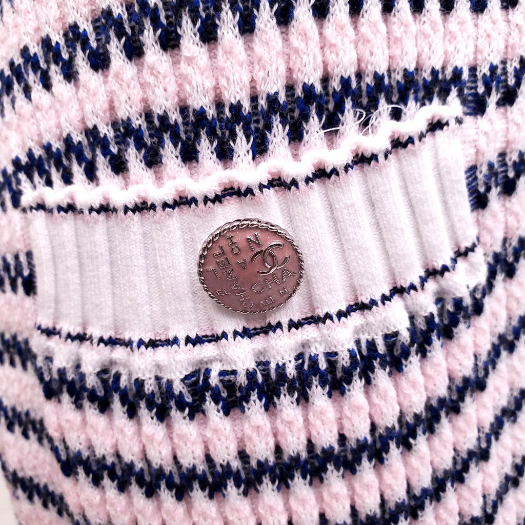 CHANEL PINK AND BLUE CC KNIT DRESS - SIZE 42