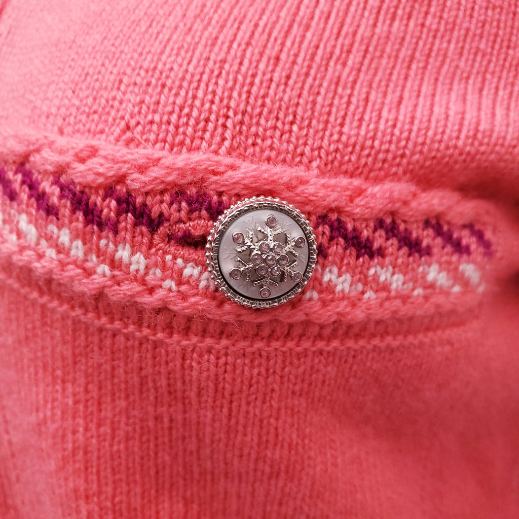 CHANEL PINK CASHMERE SWEATER WITH ZIPPER AND SNOWFLAKE BUTTONS - SIZE 36