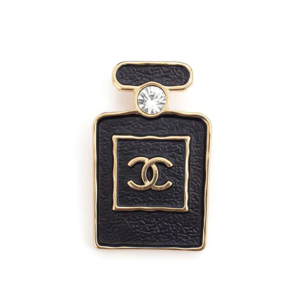 CHANEL BLACK LEATHER PERFUME BOTTLE BROOCH