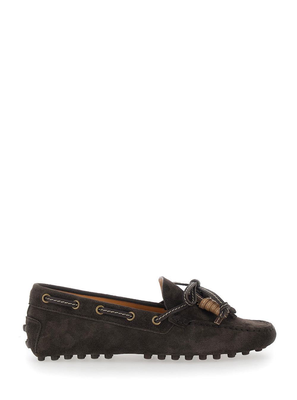 Tod's Women Loafers 'Suede Mocassin' Brown With Rounded Toe In Leather Men