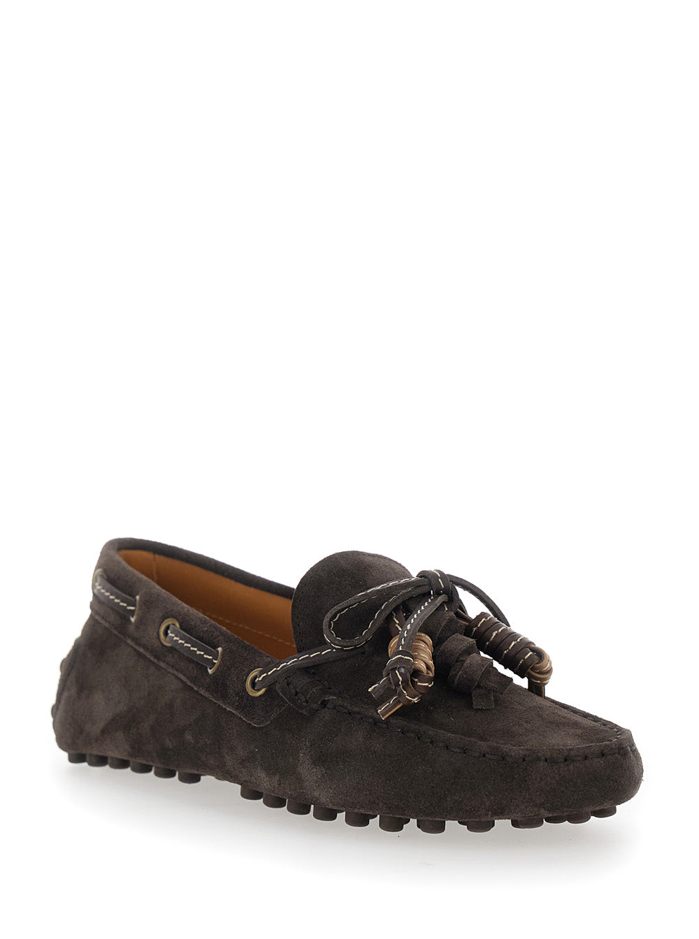 Tod's Women Loafers 'Suede Mocassin' Brown With Rounded Toe In Leather Men