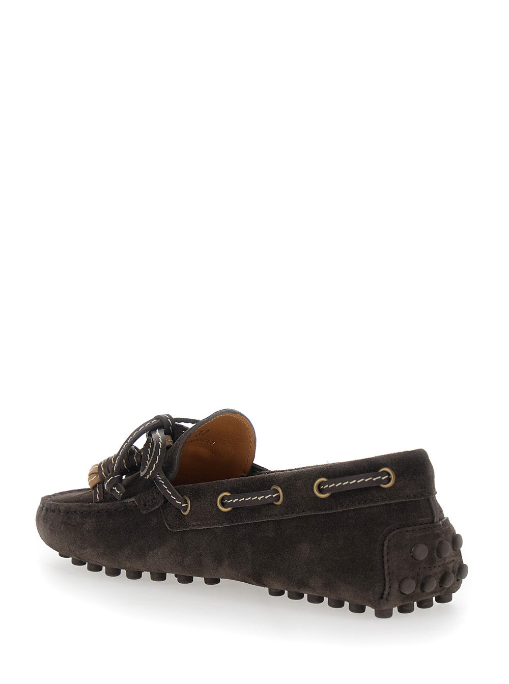 Tod's Women Loafers 'Suede Mocassin' Brown With Rounded Toe In Leather Men