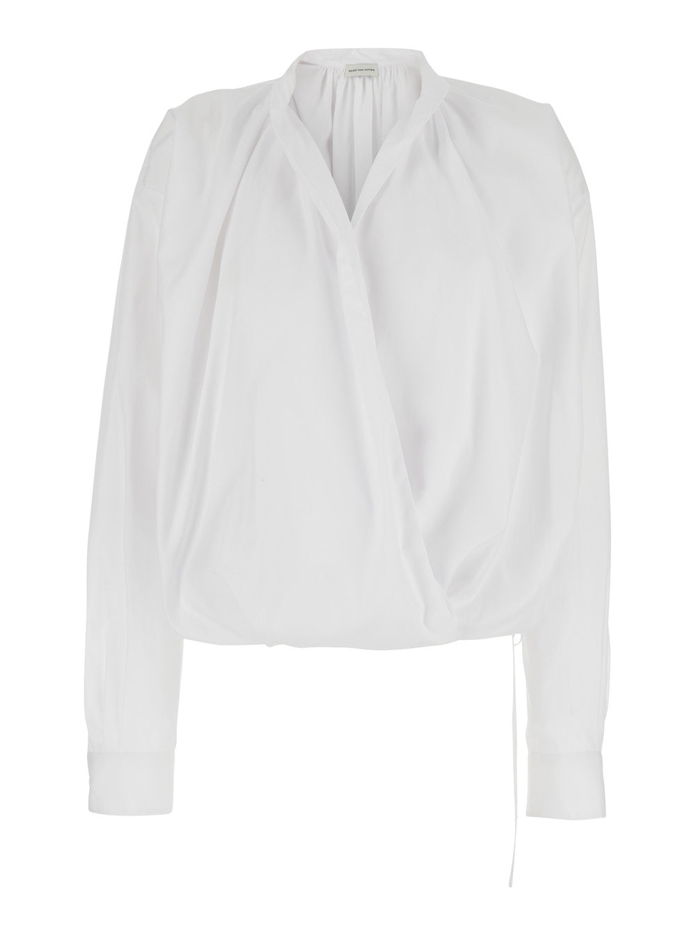 Dries Van Noten Women White V-Neck Blouse With Long Sleeves In Cotton Woman