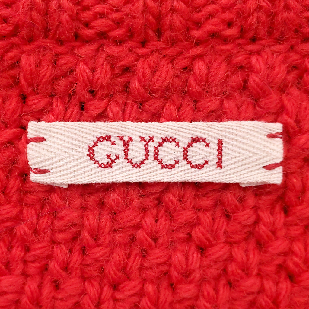 GUCCI OVERSIZED RED CABLEKNIT SWEATER WITH ZIPPER DETAIL AND LOGO - SIZE XS