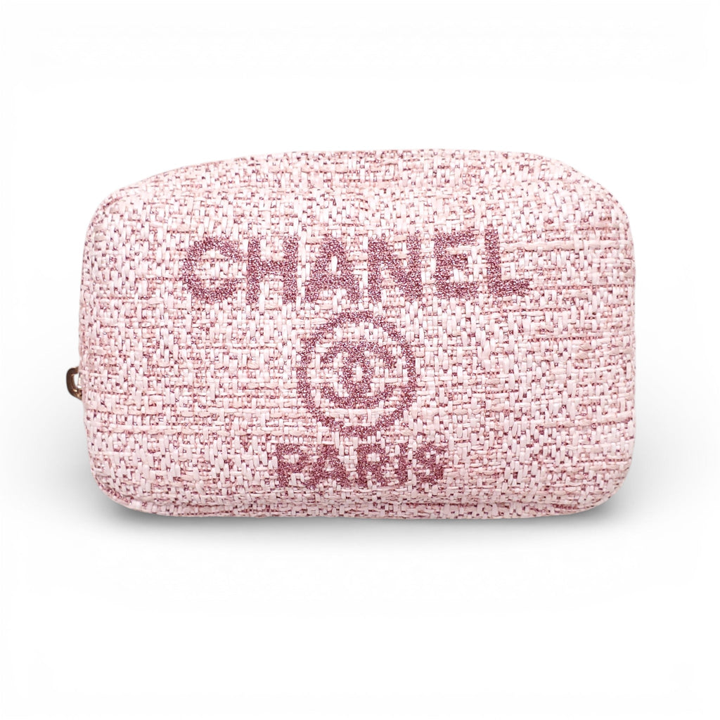 CHANEL PINK TWEED DEAUVILLE COSMETIC POUCH