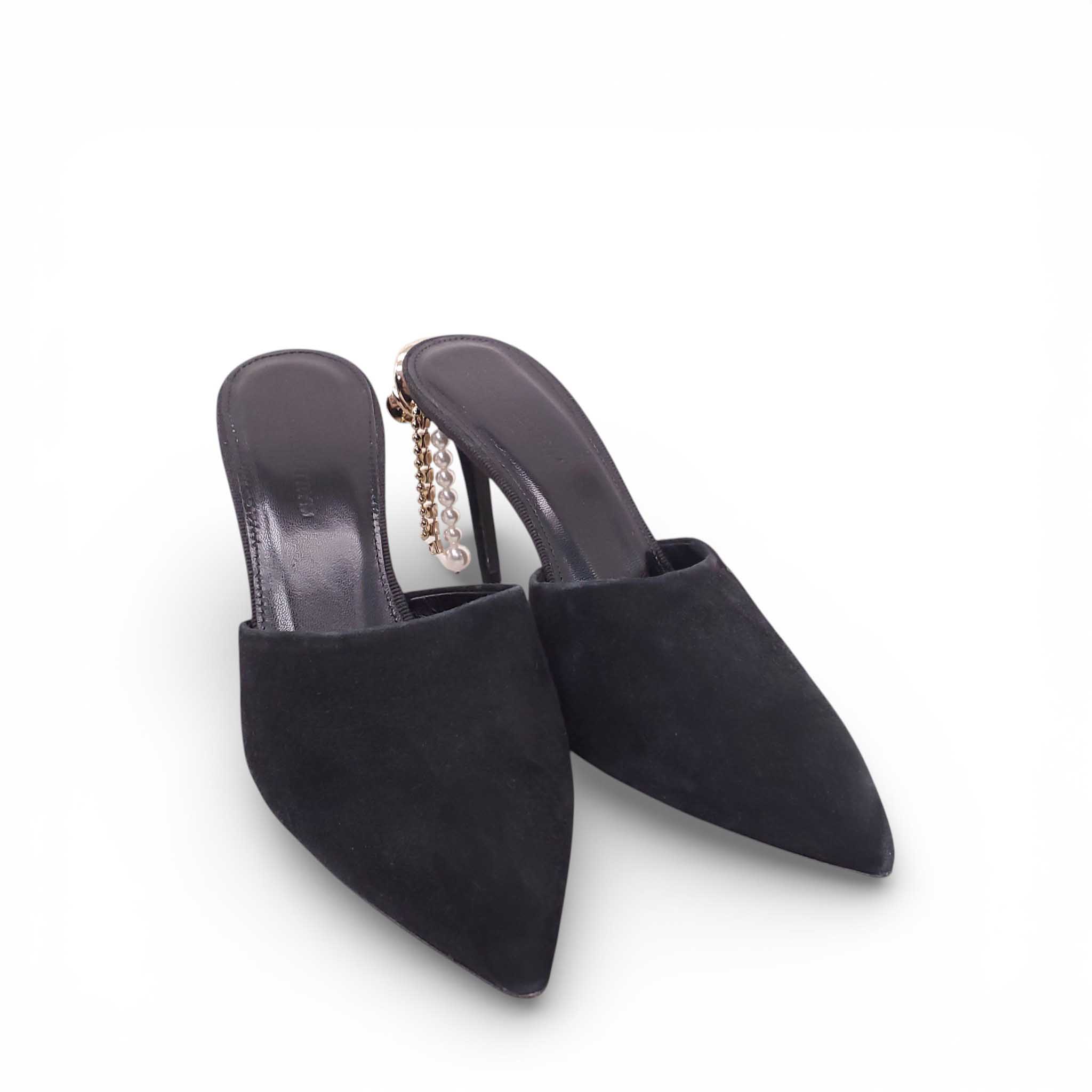 MAGDA BUTRYM SUEDE MULES WITH PEARL DETAIL - SIZE 37
