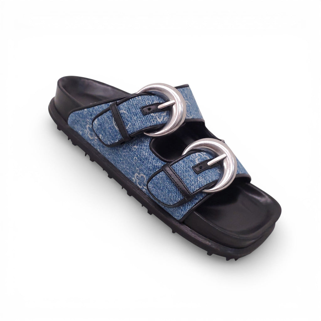 MARINE SERRE LOGO DENIM SANDALS - SIZE 37