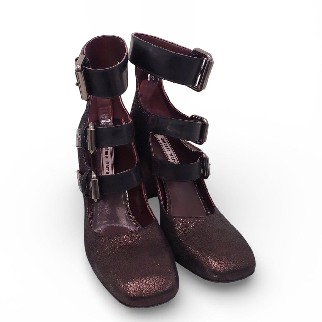 ANTONIO MARRAS MARY JANE METALLIC BOOTIES - SIZE 37