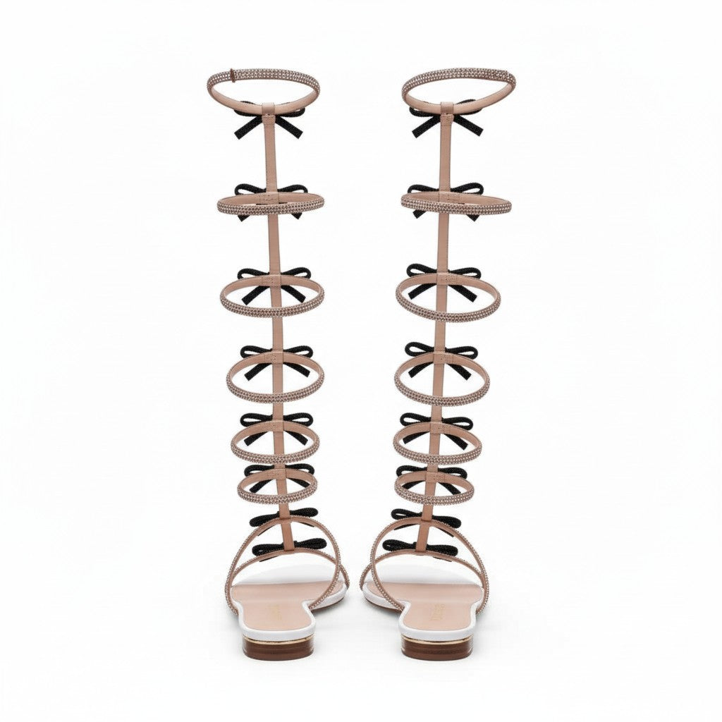 RENE CAOVILLA TIE UP BOW CRYSTAL SANDALS - SIZE 37