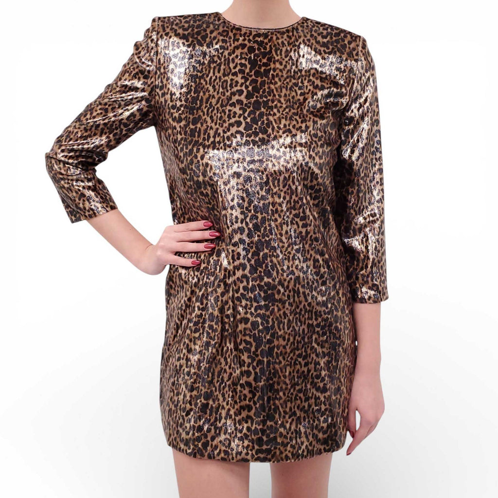 SAINT LAURENT METALLIC LEOPARD PRINT MINI DRESS - SIZE 36