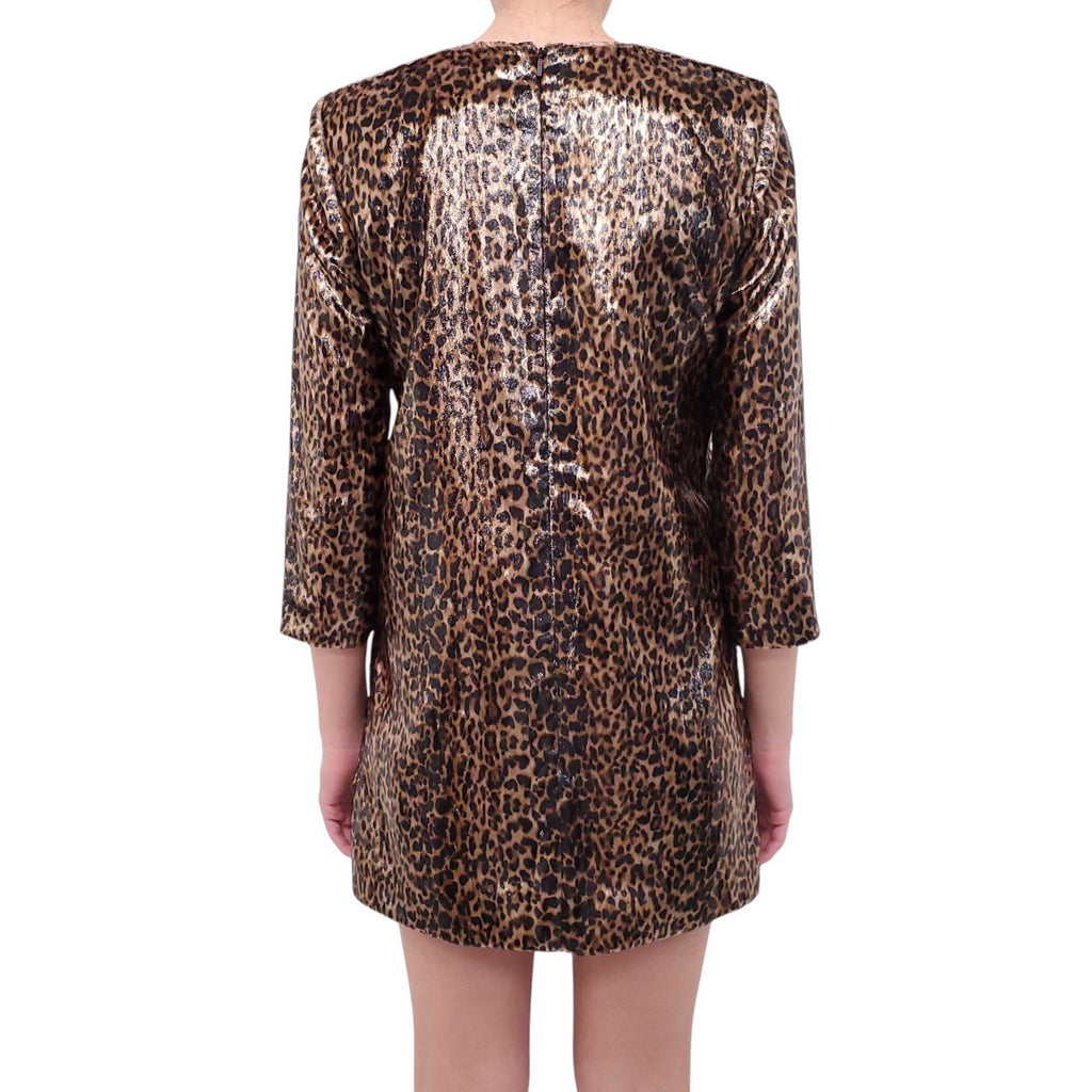 SAINT LAURENT METALLIC LEOPARD PRINT MINI DRESS - SIZE 36