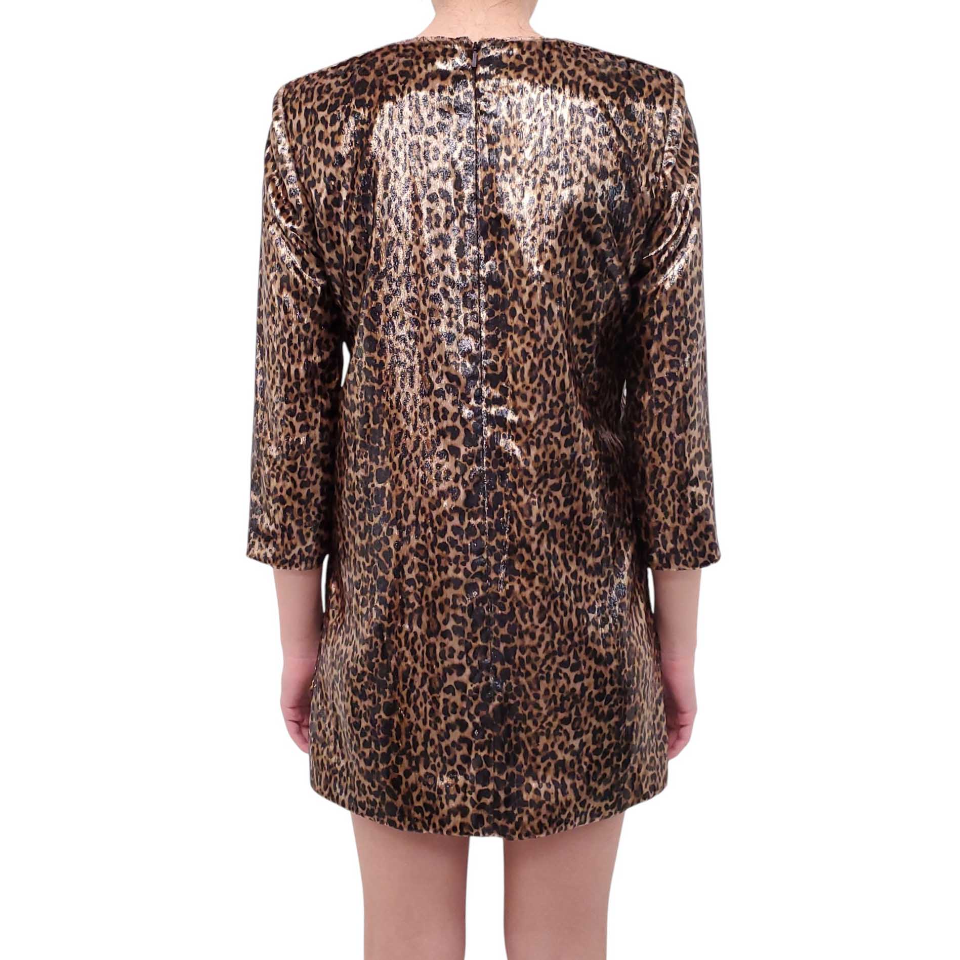 SAINT LAURENT METALLIC LEOPARD PRINT MINI DRESS - SIZE 36