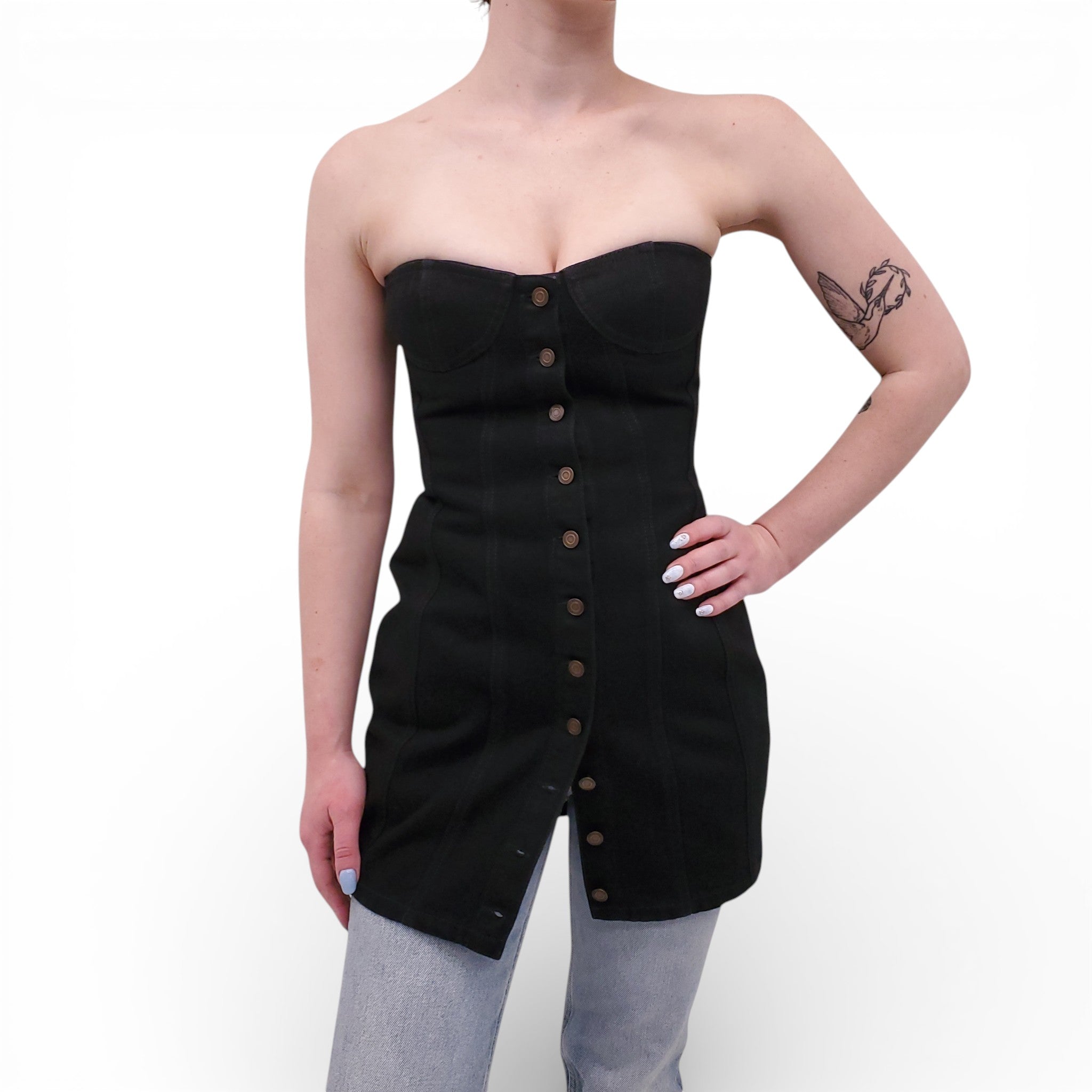 SAINT LAURENT DENIM BUSTIER TOP - SIZE 38