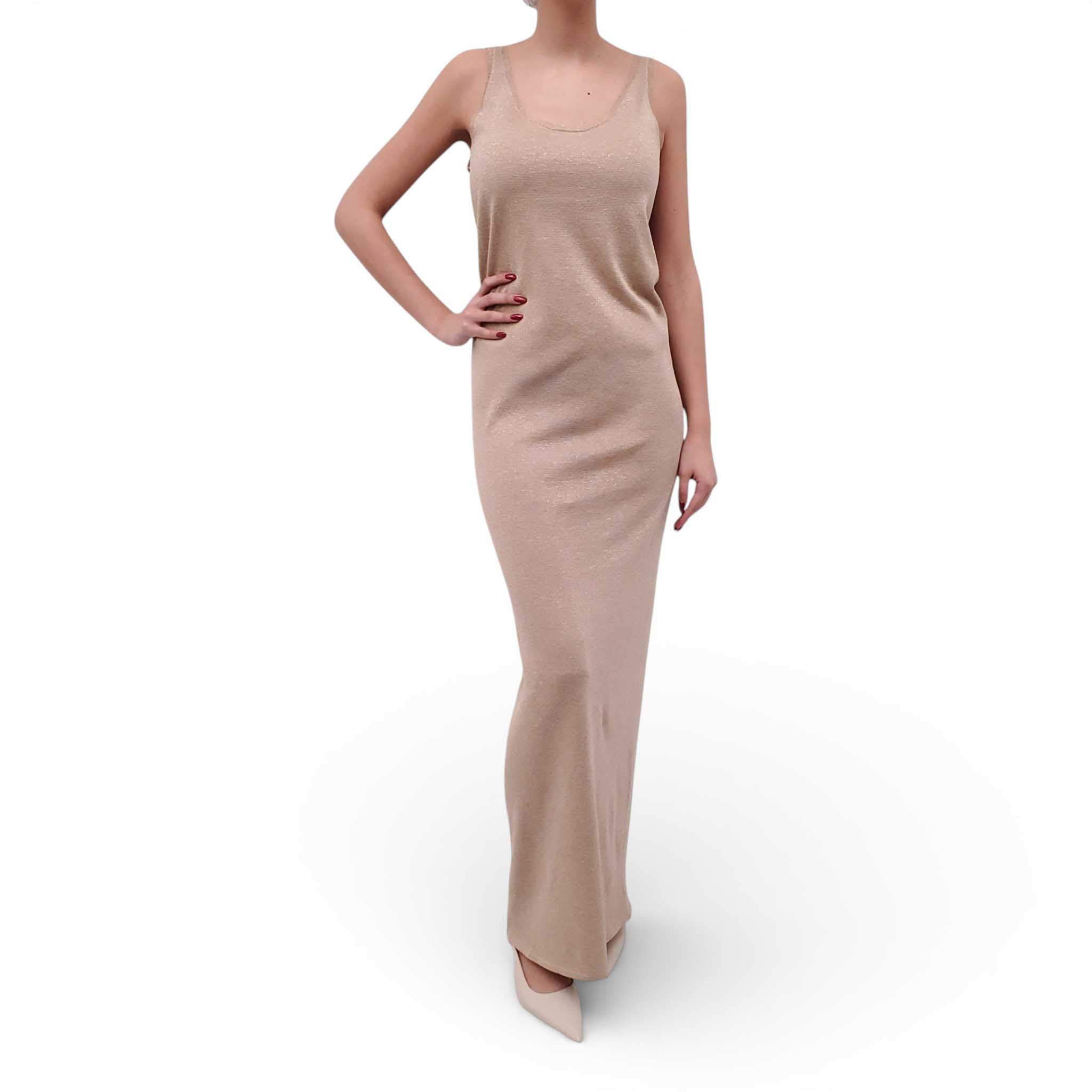SAINT LAURENT METALLIC GOLD KNIT GOWN - SIZE S