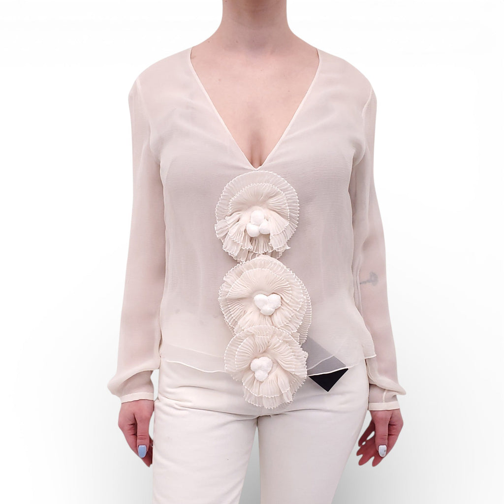 SAINT LAURENT RUNWAY SHEER SILK BLOUSE - SIZE 42