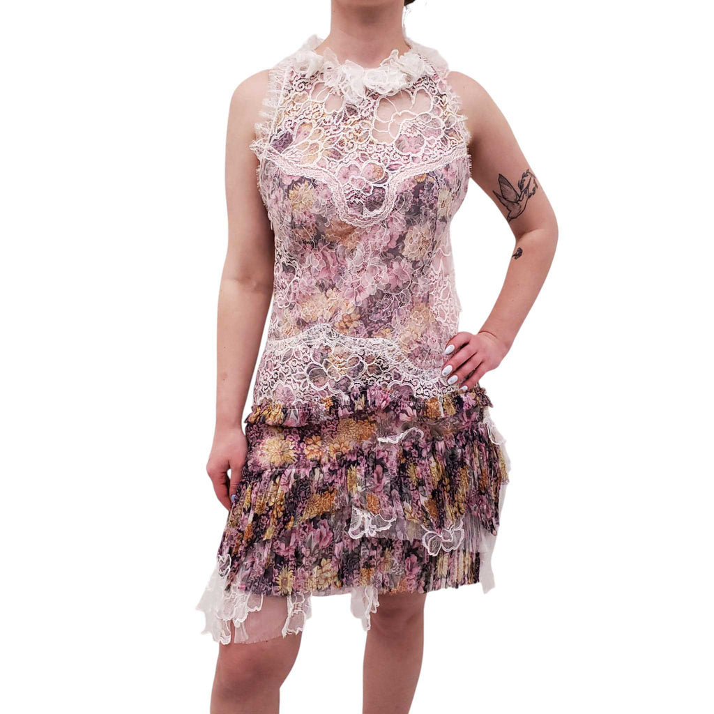 NINA RICCI FLORAL DRESS WITH LACE DETAIL - SIZE 40