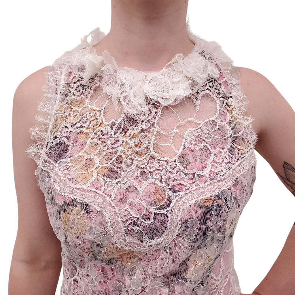 NINA RICCI FLORAL DRESS WITH LACE DETAIL - SIZE 40