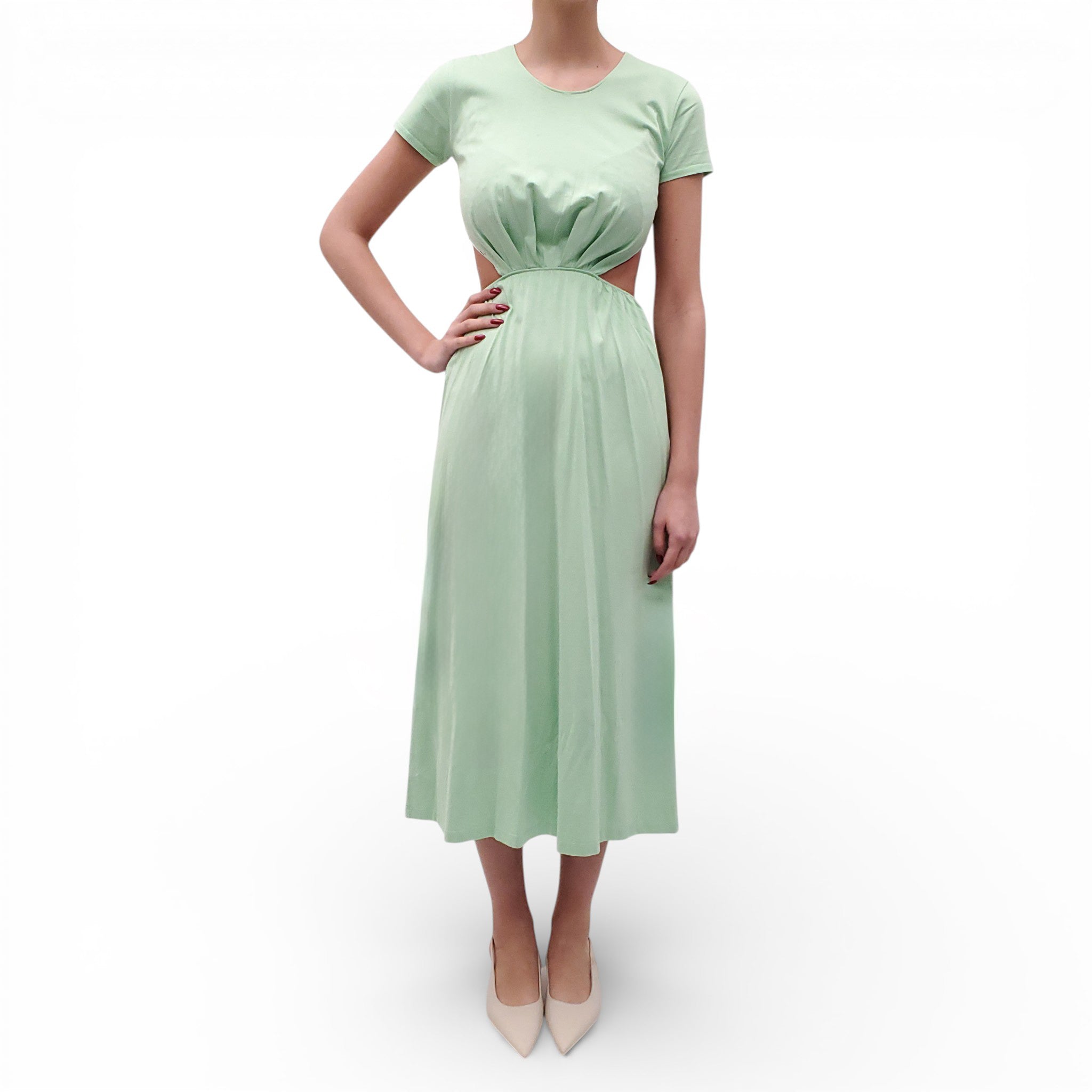 LOULOU STUDIO GREEN CUTOUT DETAIL DRESS - SIZE XS