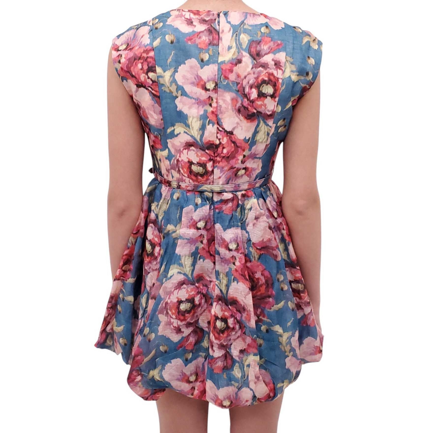 ZIMMERMANN BLUE FLORAL MINI DRESS WITH BELT - SIZE 1 (US 6)
