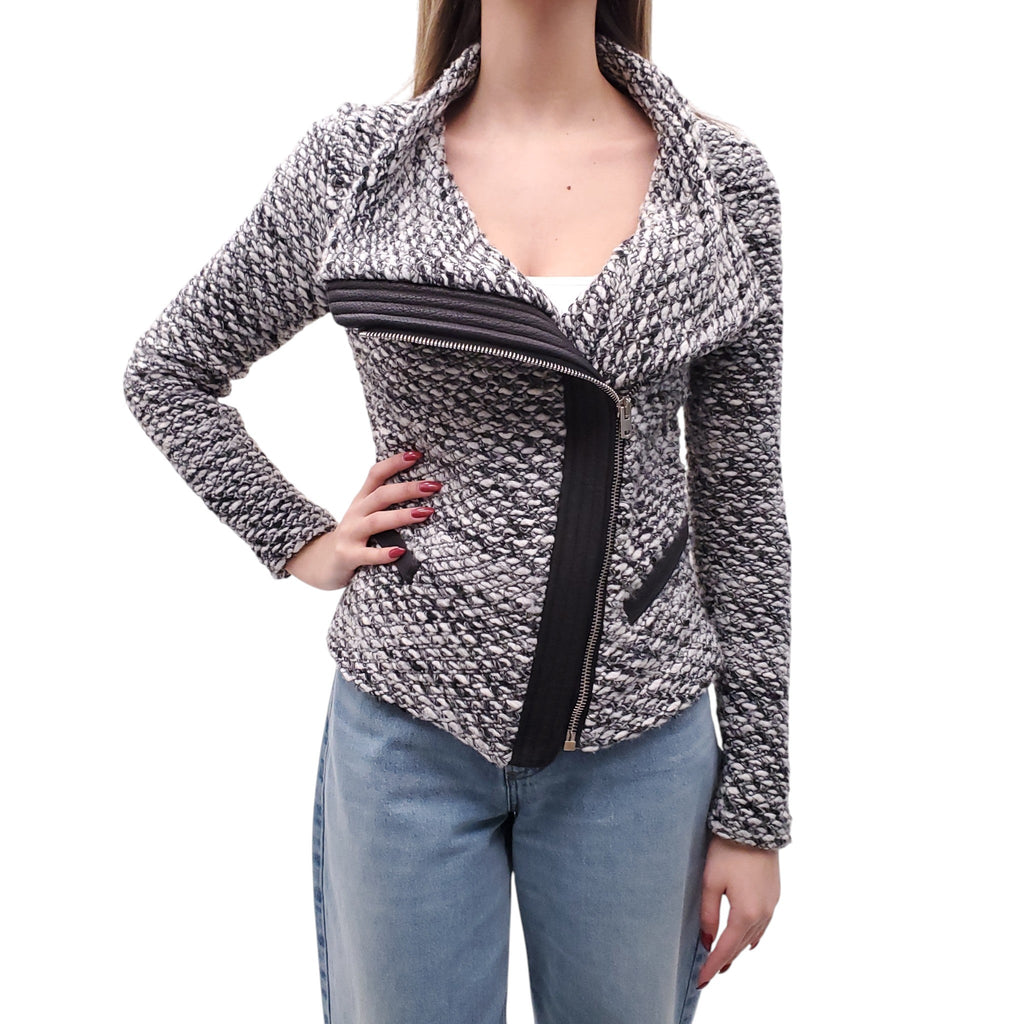 IRO KNIT JACKET WITH LEATHER ZIPUP DETAIL - SIZE 40