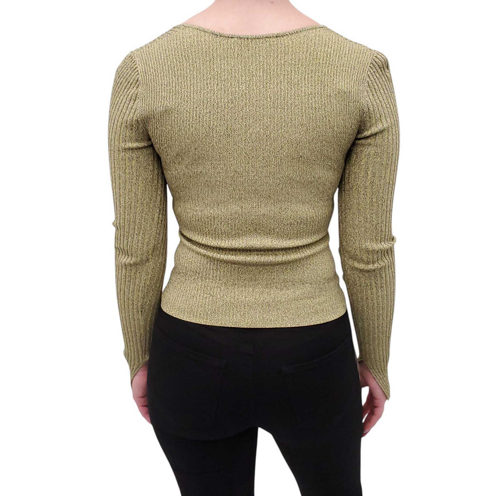JONATHAN SIMKHAI GREEN KNIT CUTOUT TOP - SIZE XS