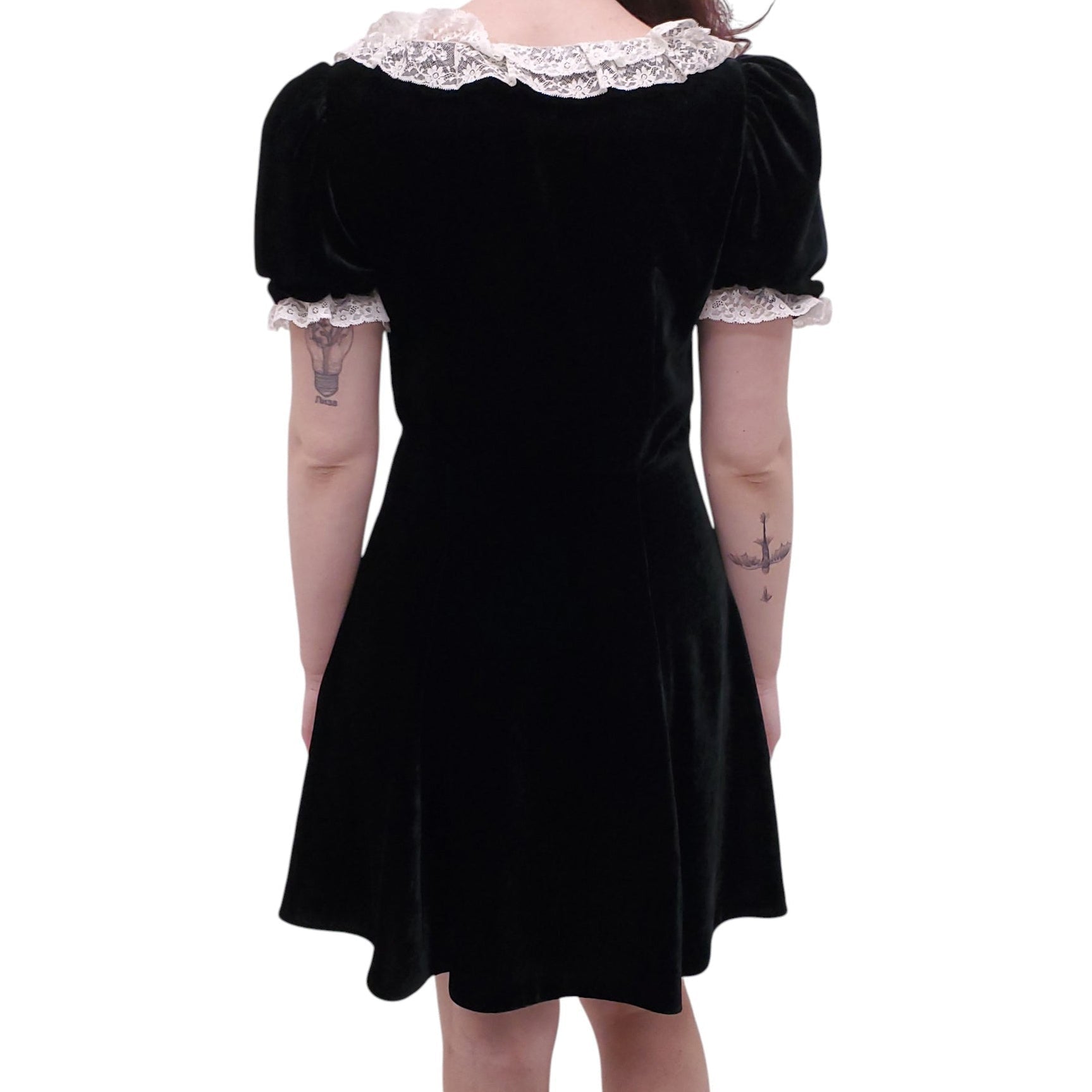 MIU MIU BLACK VELVET MINI DRESS WITH LACE AND BOW - SIZE 42