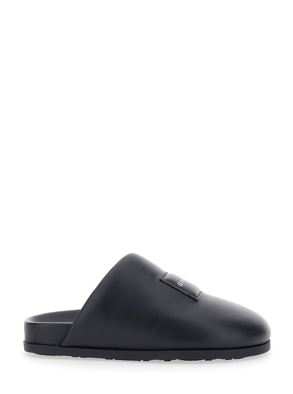 Givenchy Women Black Mules With Asymmetrical Design And Padded Leather Logo Women