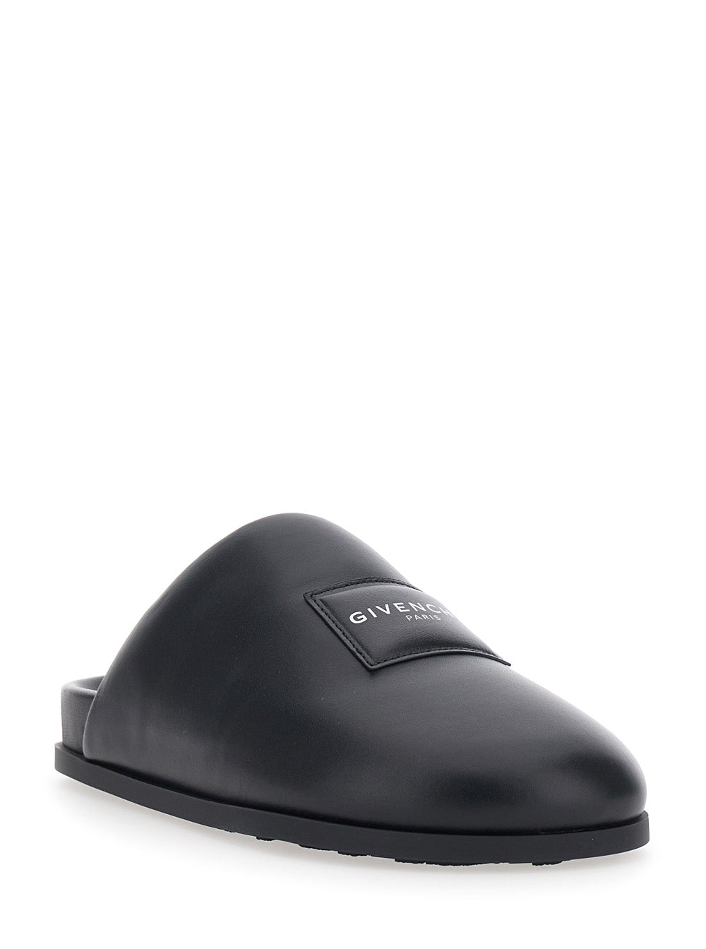 Givenchy Women Black Mules With Asymmetrical Design And Padded Leather Logo Women