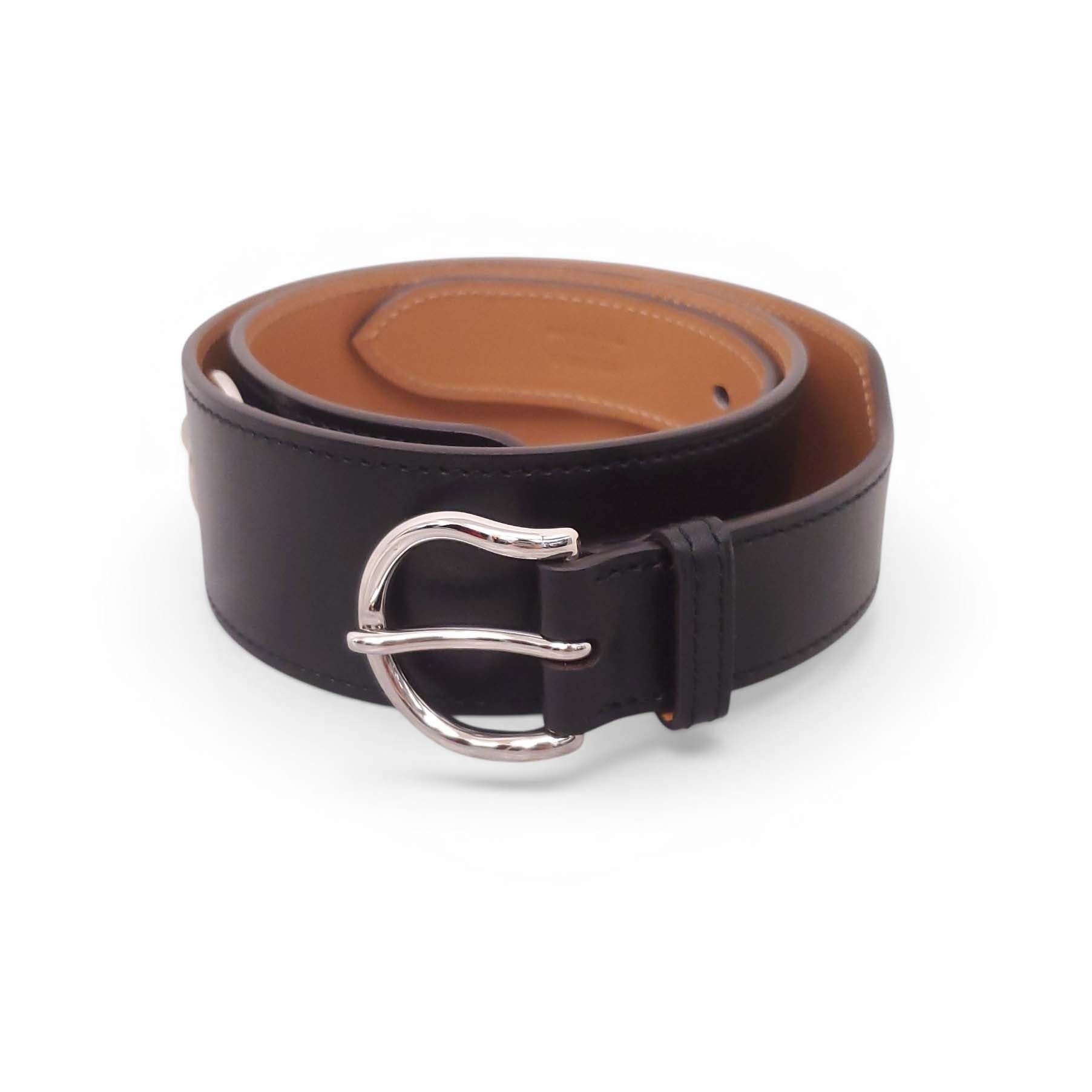 HERMÈS CHAIN DE’ANCRE BLACK LEATHER BELT - SIZE 75