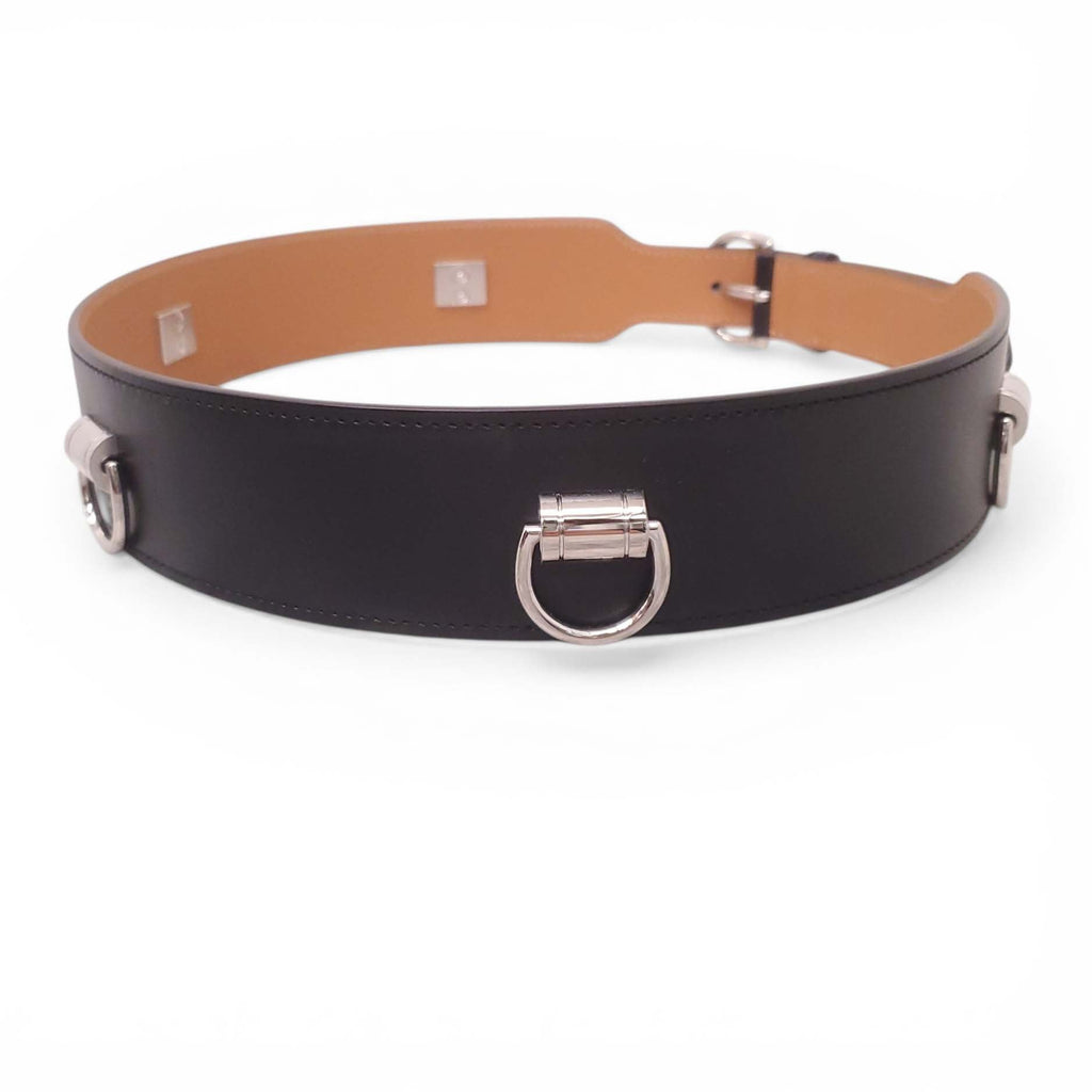HERMÈS CHAIN DE’ANCRE BLACK LEATHER BELT - SIZE 75