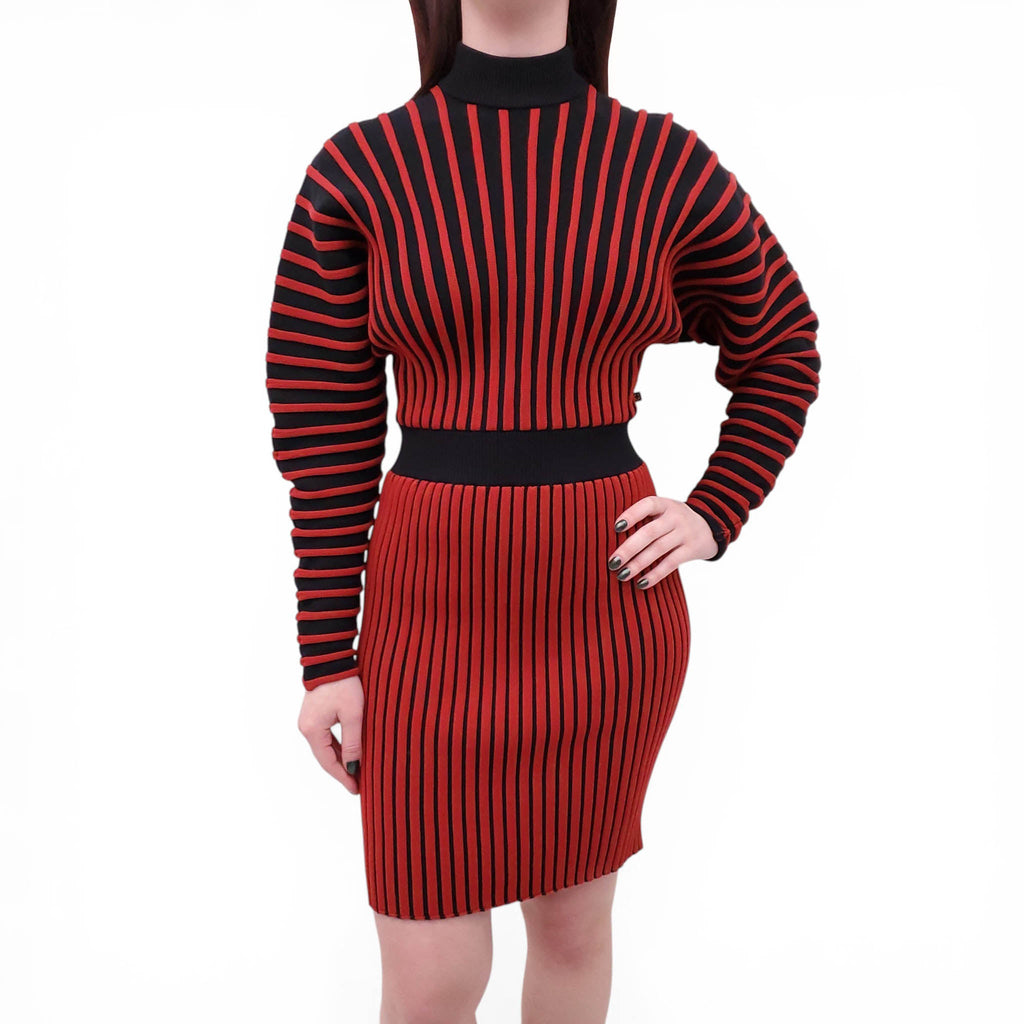 LOUIS VUITTON BLACK AND RED STRIPED KNIT DRESS - SIZE XS