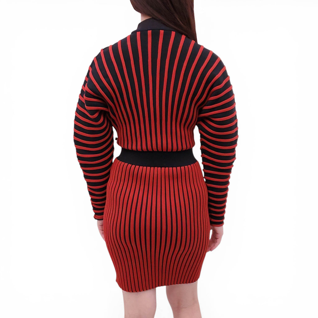 LOUIS VUITTON BLACK AND RED STRIPED KNIT DRESS - SIZE XS