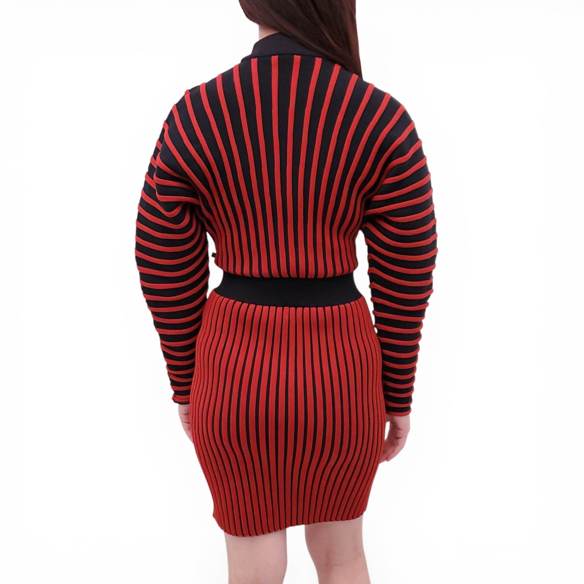 LOUIS VUITTON BLACK AND RED STRIPED KNIT DRESS - SIZE XS