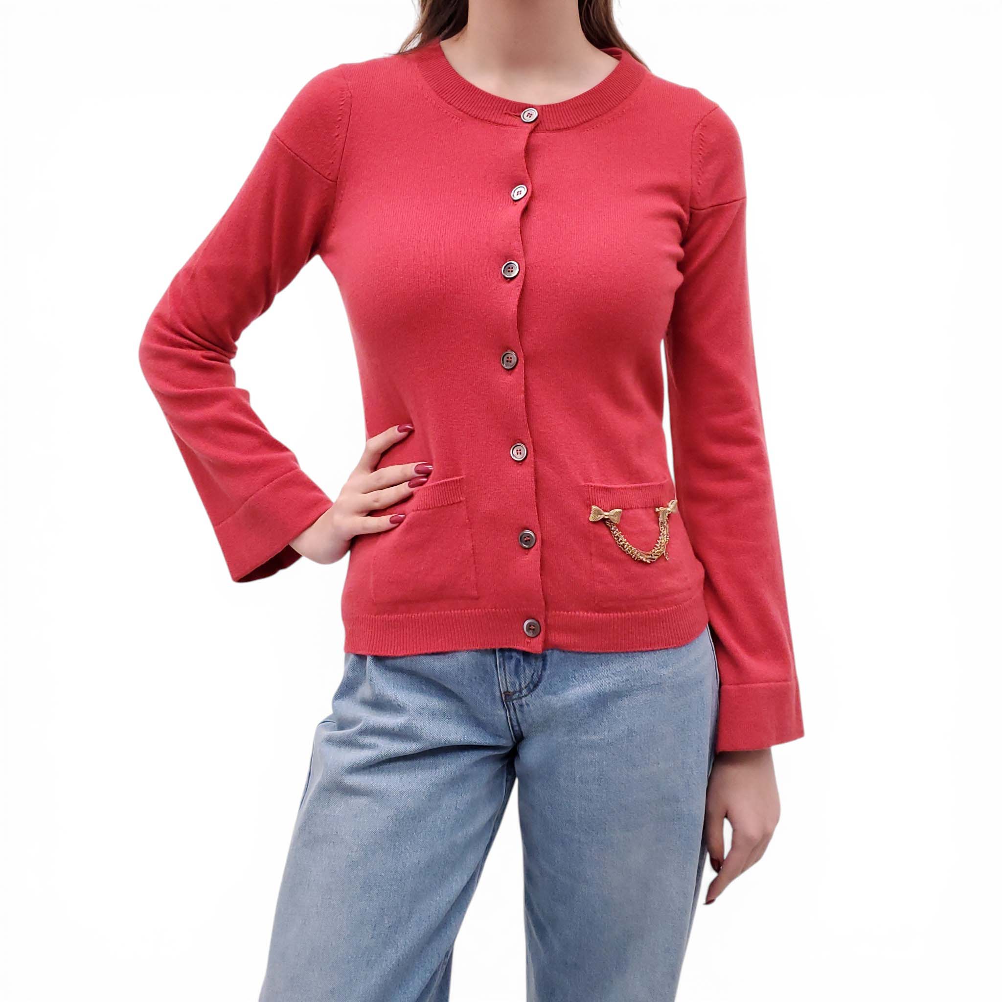LOUIS VUITTON CORAL SWEATER WITH GOLD LOGO BOW DETAIL - SIZE S