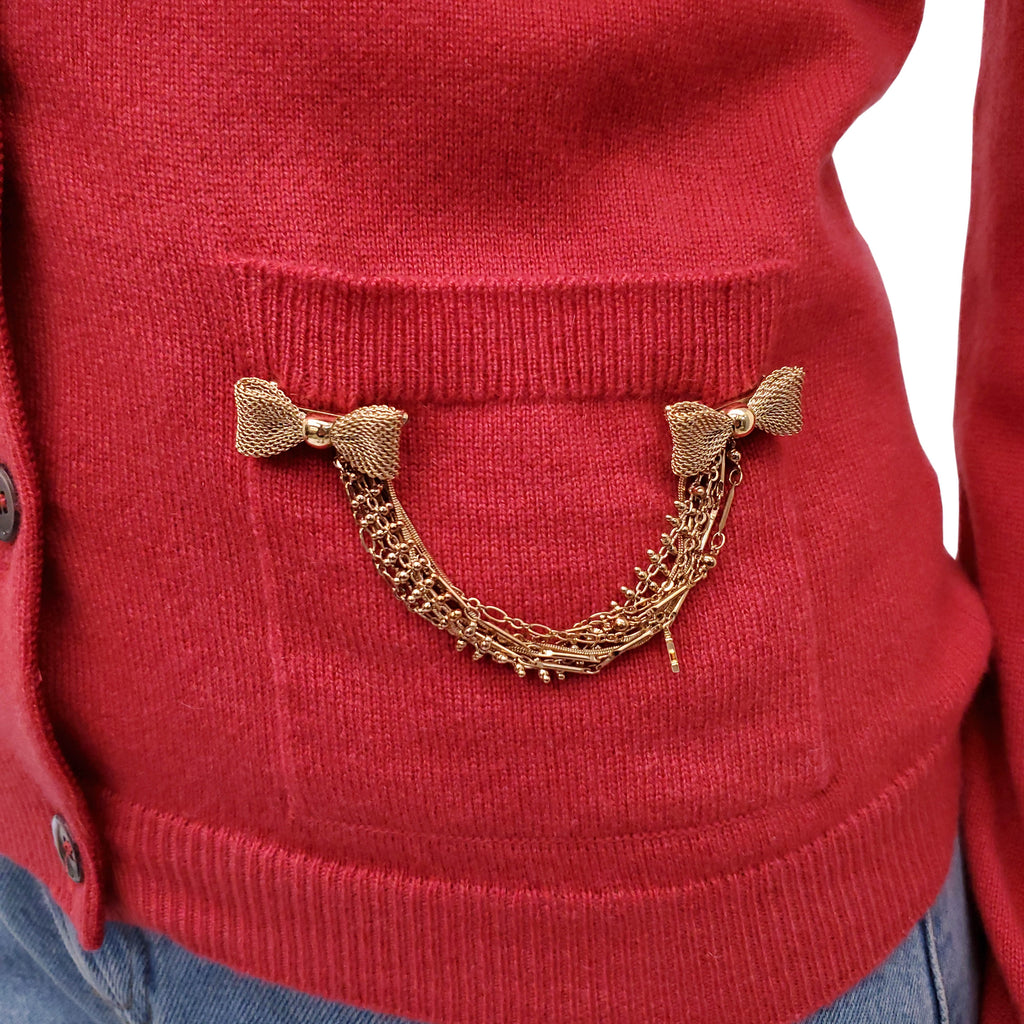 LOUIS VUITTON CORAL SWEATER WITH GOLD LOGO BOW DETAIL - SIZE S