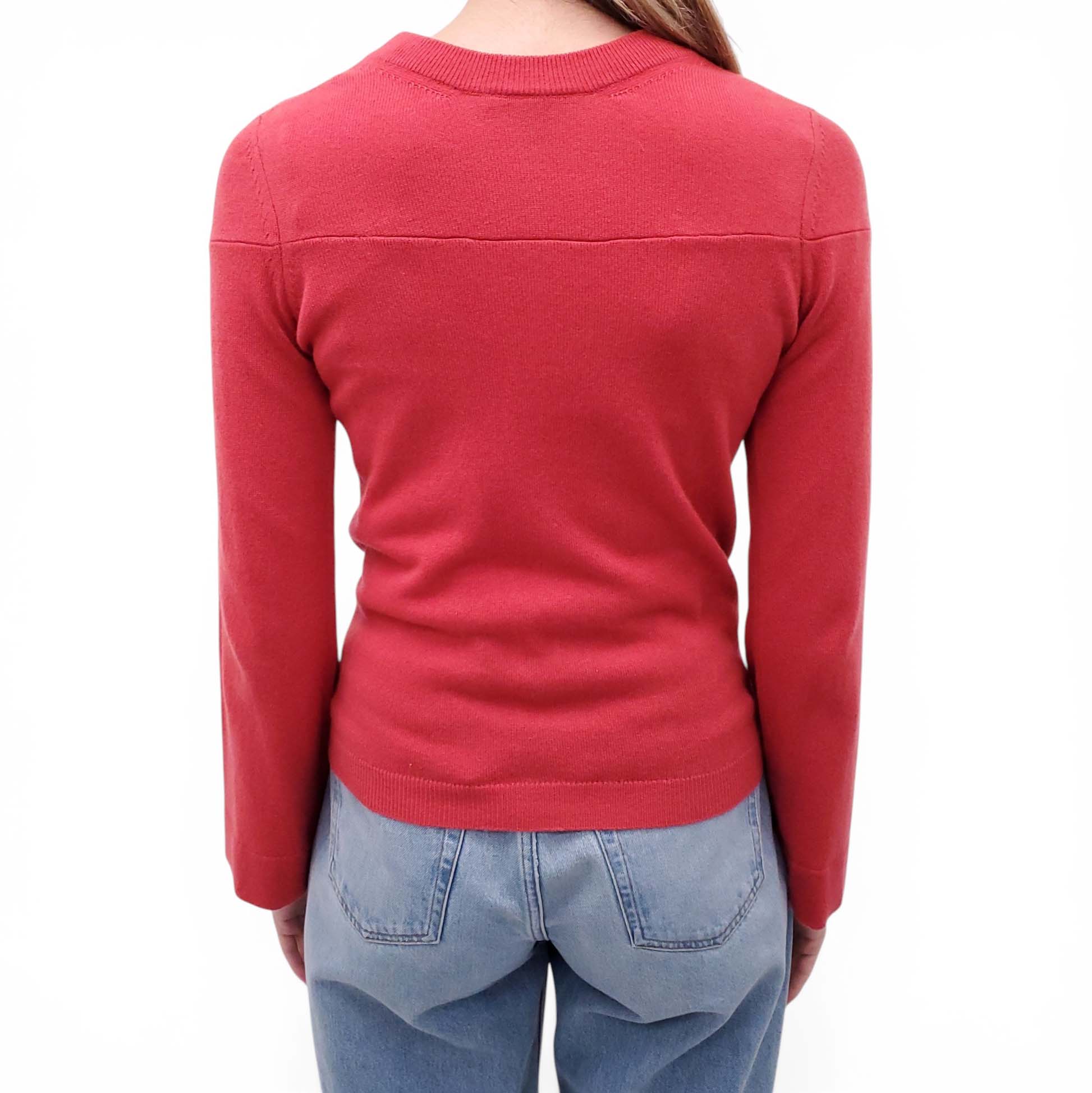 LOUIS VUITTON CORAL SWEATER WITH GOLD LOGO BOW DETAIL - SIZE S