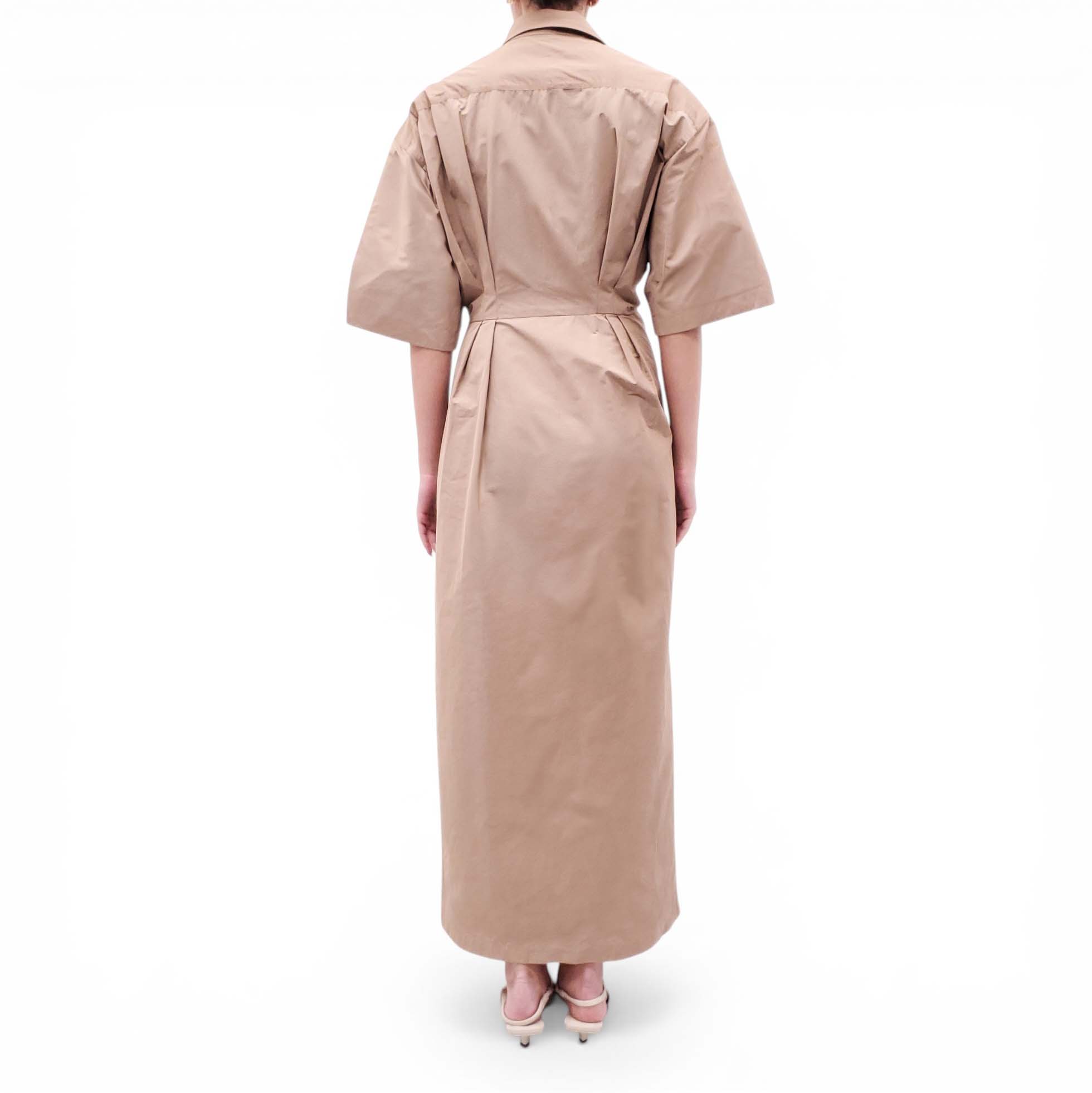 DRIES VAN NOTEN KHAKI SHORT SLEEVE TUNIC DRESS WITH CORSET DETAIL - SIZE 40