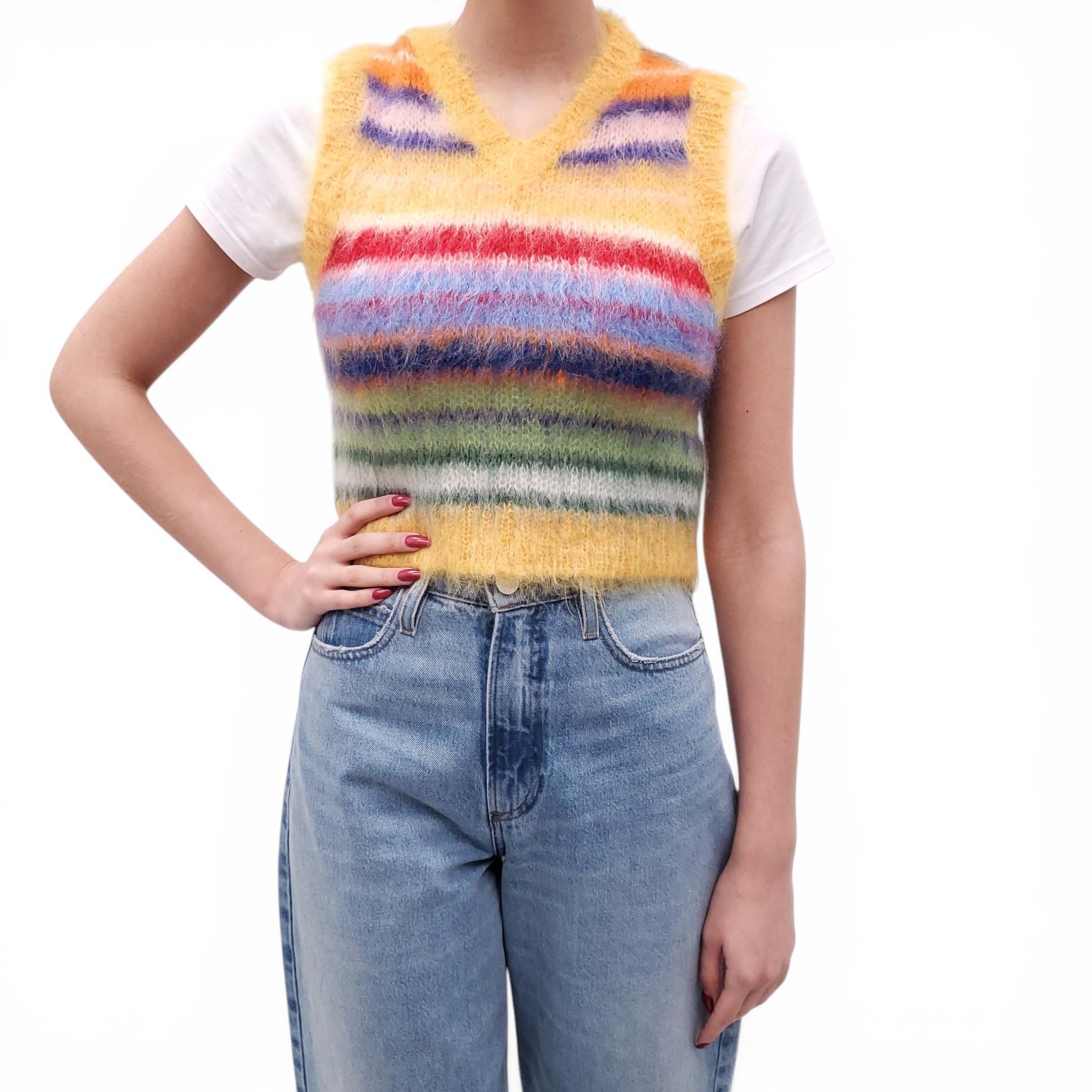MARNI MOHAIR COLOURFUL STRIPED VEST - SIZE 38